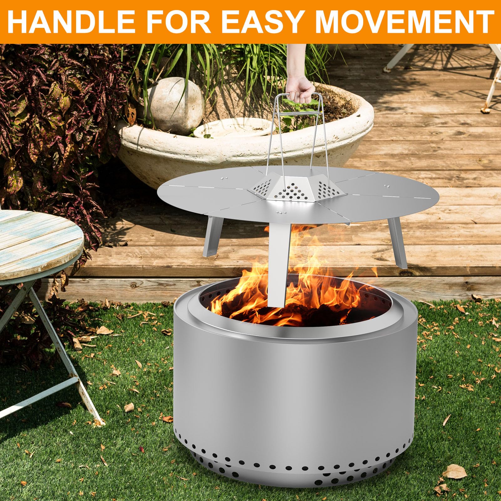 Condition photo showing New/Like New for Fire Pit Heat Deflector for Solo Stove Yukon 27" Accessories, Portable Heat Diffuser for Solo Yukon & 27" Other Firepit for Firepit Captures & Redirects Warmth 304 Stainless Steel with Carrying Handle