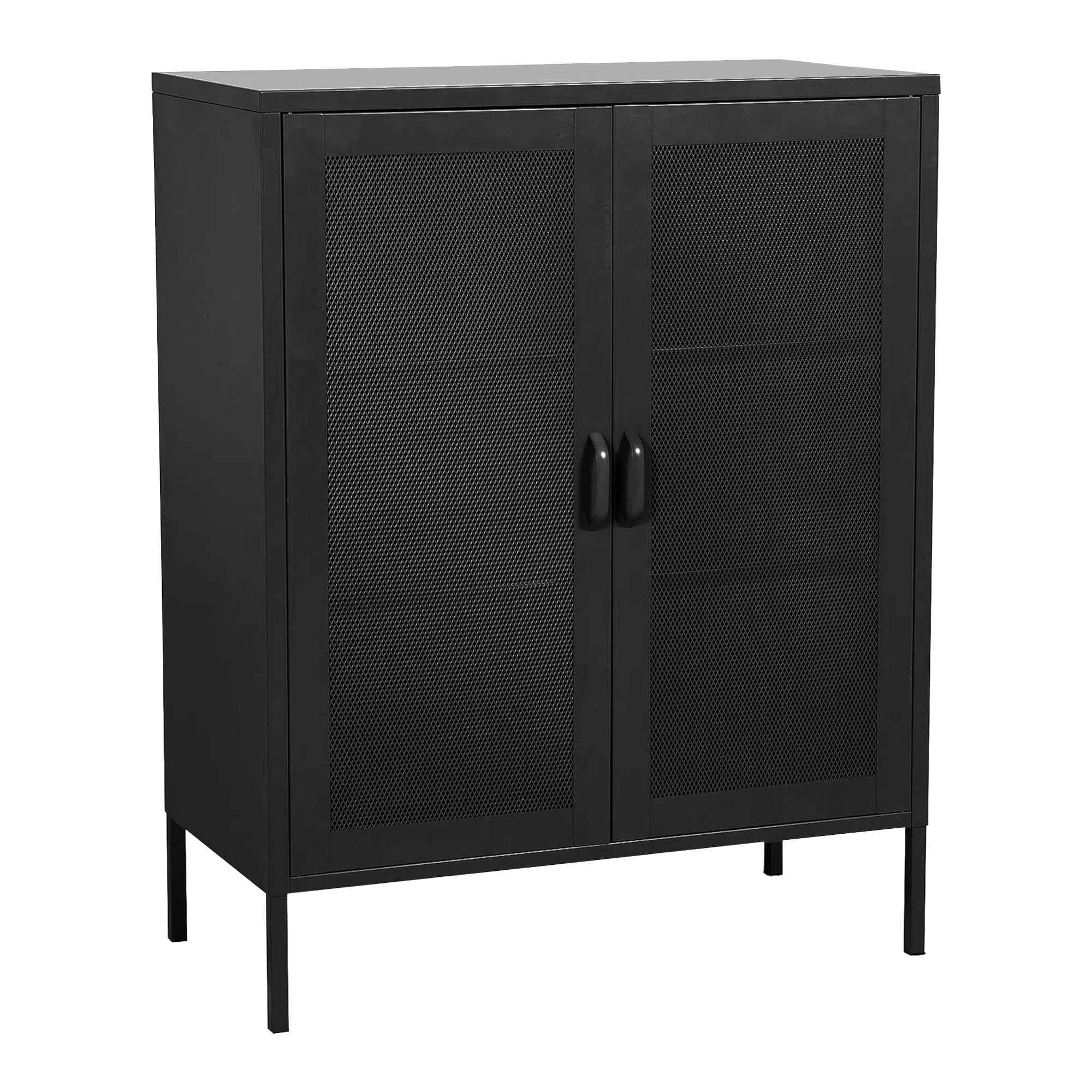 [en.casa] Aparador Mueble de Salón con 2 Estantes Mueble Auxiliar para Oficina Comedor Cocina con 2 Puertas de Celosía Decorativas y Acero 102 x 80 x 40 cm - Negro