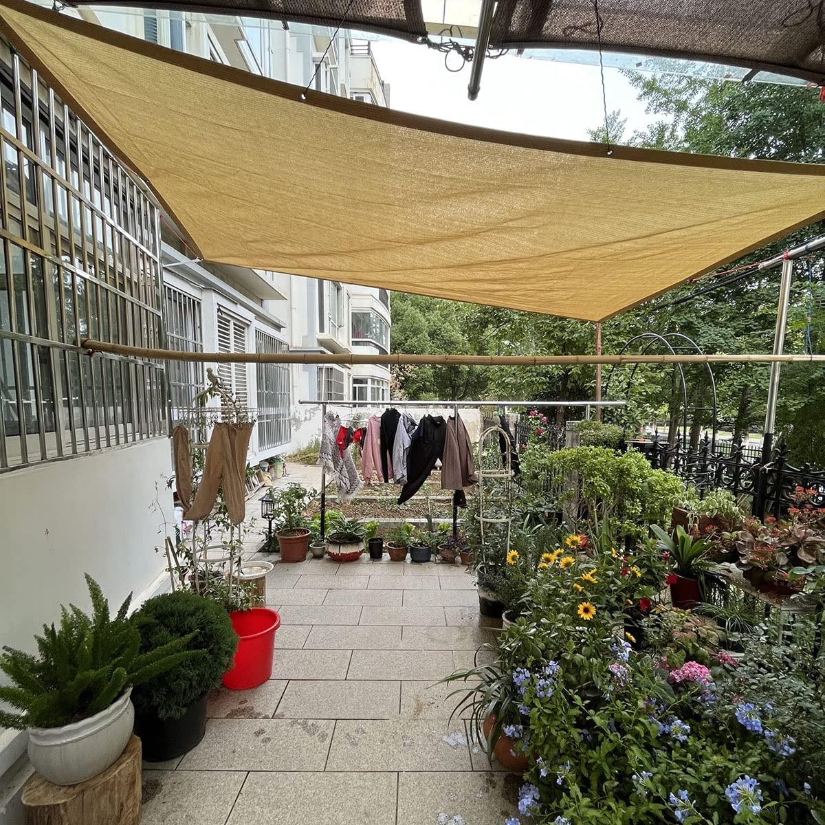 Red De Sombreo Beige, Malla De Sombreo De Protección Solar De HDPE, Velas De Sombreo con Ojales para Patio Trasero, Jardín, Granero, Perreras, 5x10m 6x9m 7x8m 8x8m 8x12m(Tamaño:4X6M)