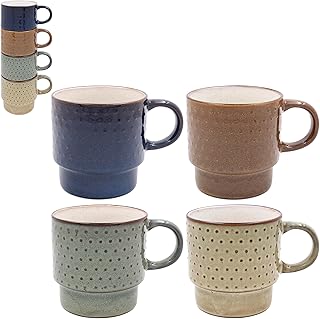Lesser & PAVEY Elements Reactive Glaze Stacking Mug Set of 4 for Home & Kitchen | Stylish Ceramic Mugs for Tea & Coffee | Lovely Cup Set for Mens Gifts & Birthday Gifts for Women