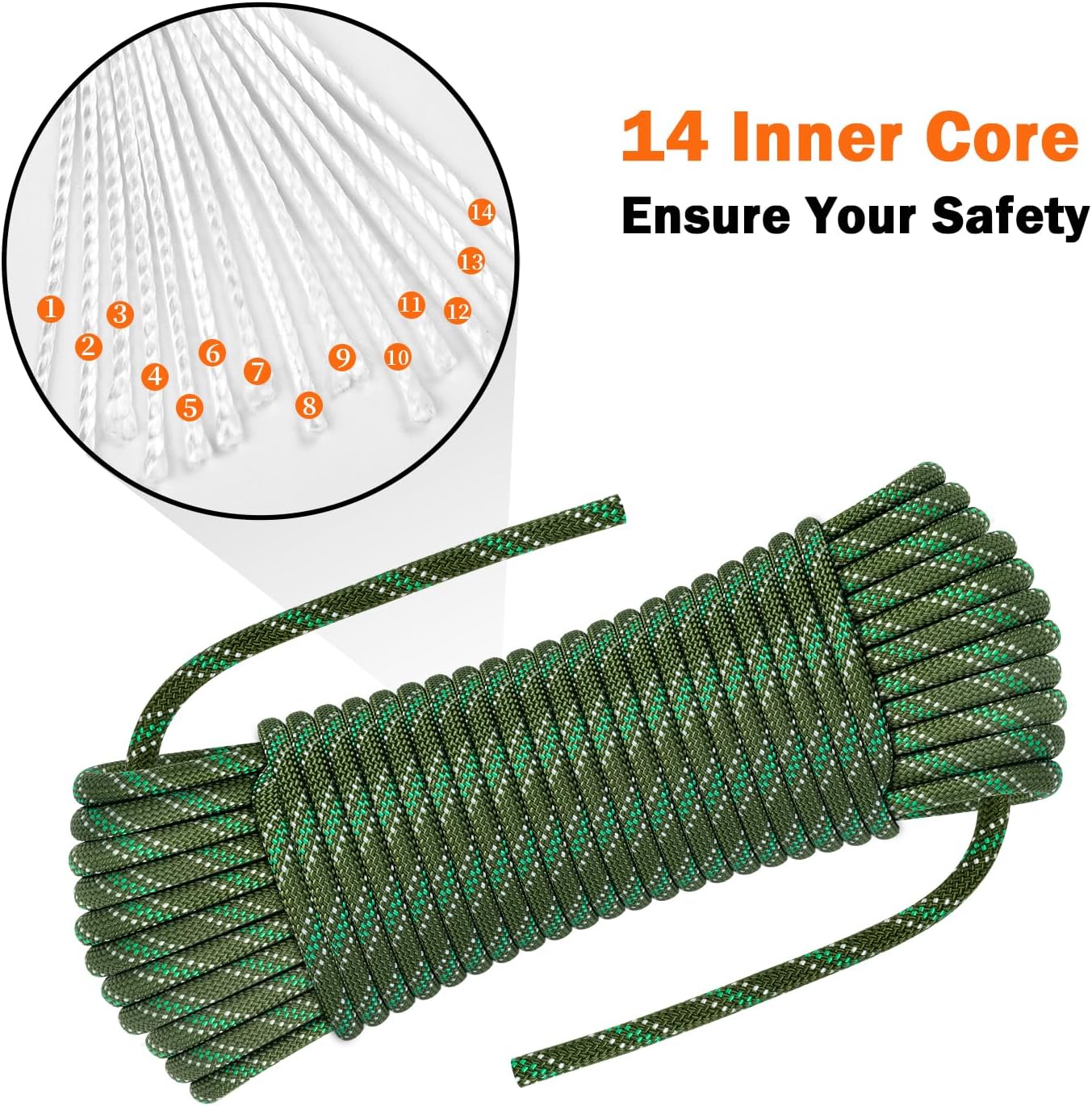 AOLEBA 8.5mm Static Climbing Rope, Outdoor Rock Climbing Ropes, Heavy Duty Rappelling Rope for Fire Rescue, Escape, 10M(32Ft) 20M(64Ft) 30M(96Ft) Ice Climbing Equipment & Parachute Accessories