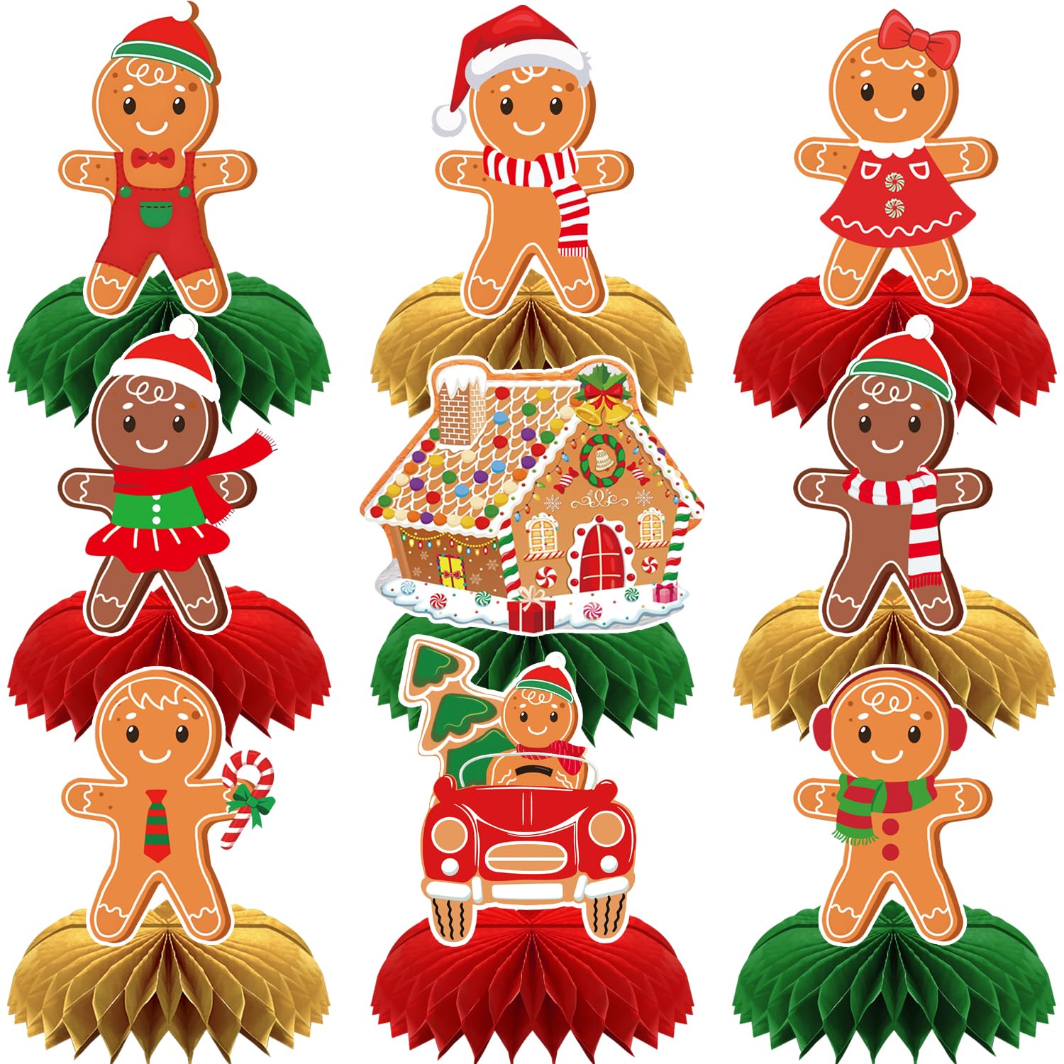 Gingerbread Centerpieces for Tables, 9Pcs Christmas Table Decorations