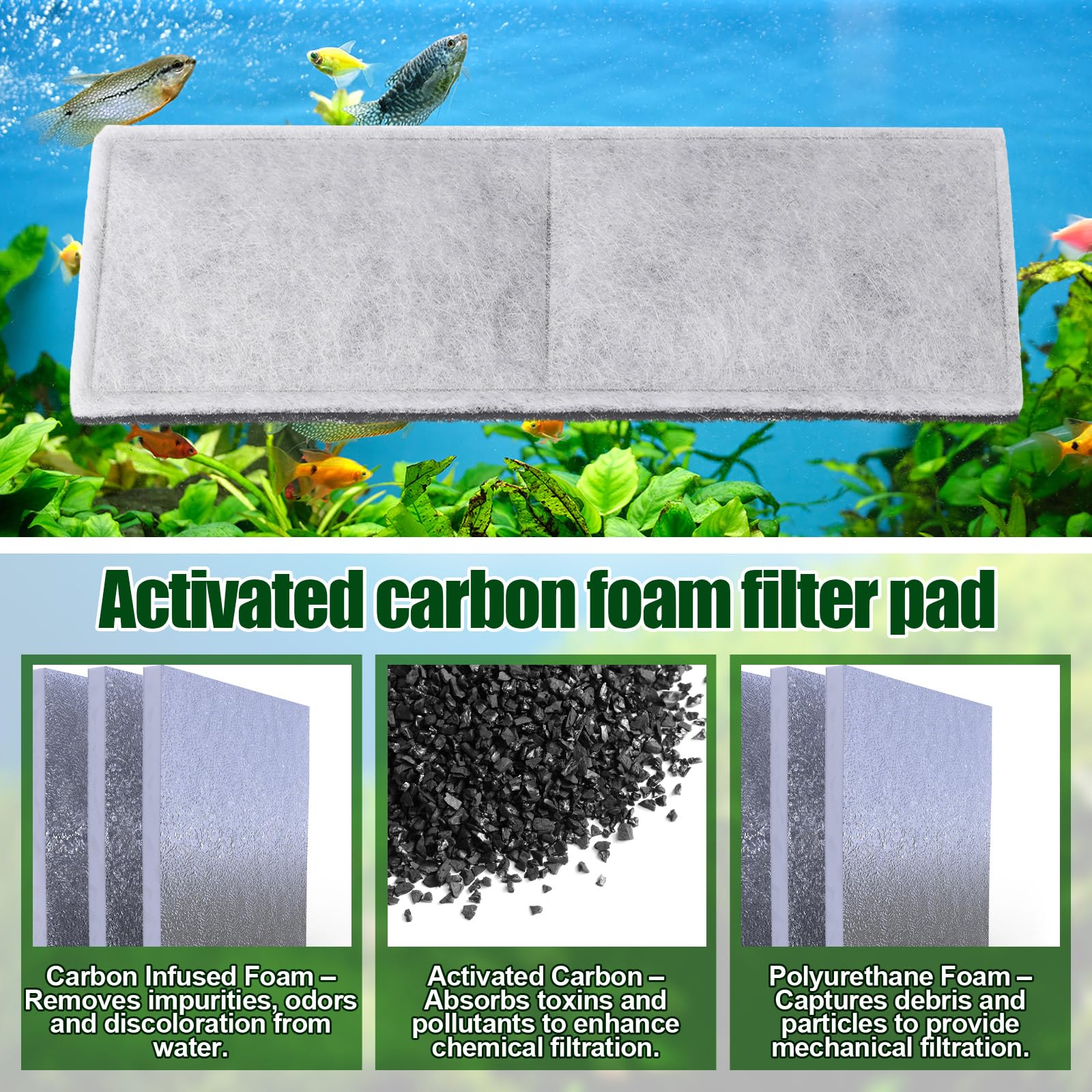 Pangda Lot de 16 tampons filtrants en mousse de carbone compatibles avec la gamme Fluval U4 de filtres internes de rechange compatibles avec la gamme de filtres sous-marins Fluval U4