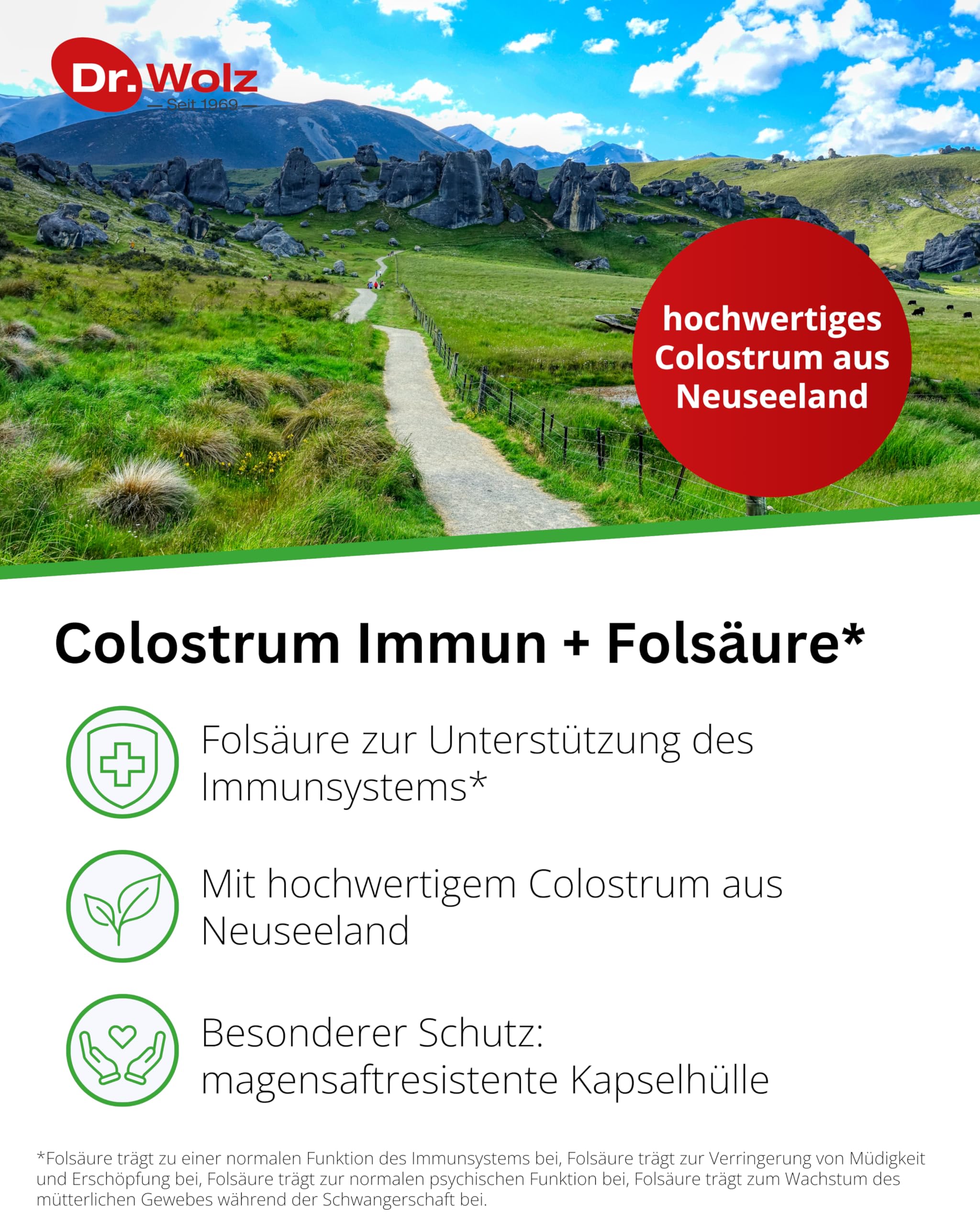 Dr. Wolz Colostrum Immun + Folsäure¹ - 125 Kapseln - Hochwertiges Kolostrum von neuseeländischen Kühen - 100% natürliche Inhaltsstoffe - hochwertige Immunglobuline (Packung mit 2)