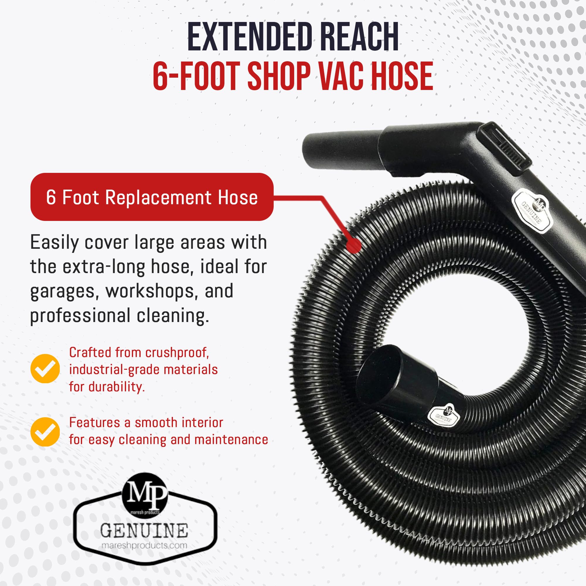 Maresh Products Shop - Manguera de extensión de grado comercial industrial a prueba de aplastamiento, estilo Vac con control de succión de aire, longitud de 4 pies a 50 pies x 1-1/4 pulgadas