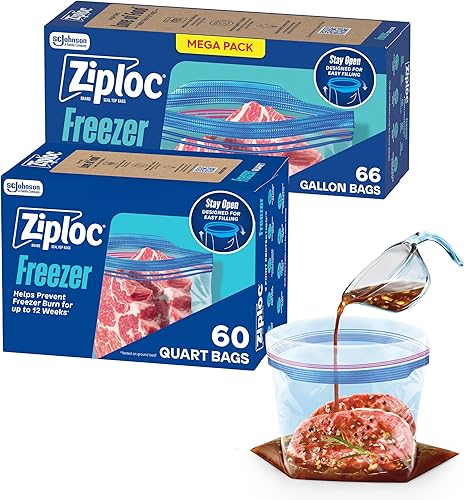 Miniatura 12 de Bolsas Ziploc de almacenamiento de alimentos para congelador de un galón, diseño que se mantiene abierto, fáciles de llenar, 66 unidades, 2