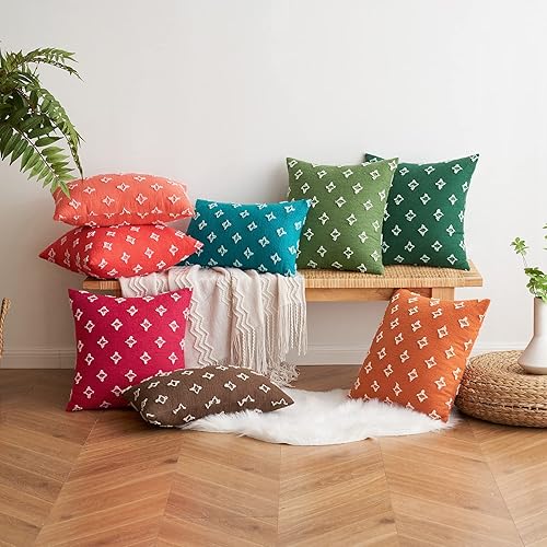 Miniatura 6 de EMEMA Juego de 2 fundas de almohada decorativas de jacquard rombo, fundas de cojín cuadradas para sofá, cama, sala de estar y dormitorio, 20 x 20