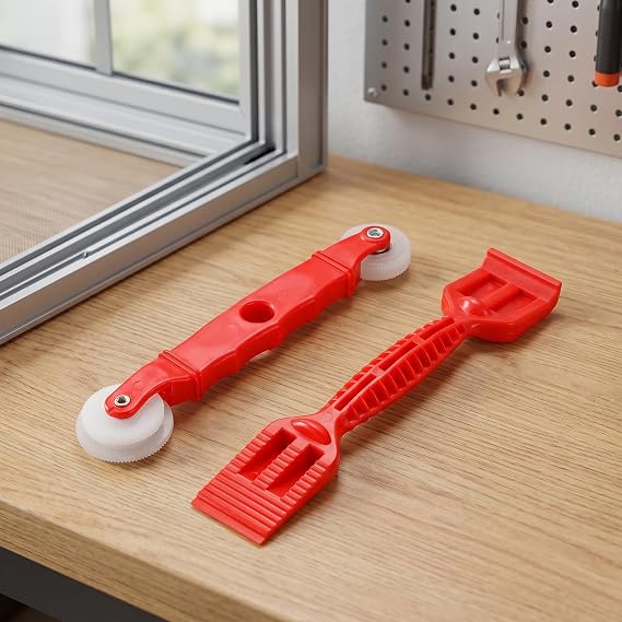 2-Pack Red Rubber Seal Install Tool Kit Includes Screen Roller & Glazing Shovel, Weather Stripping Roller Set for Car Door, Windshield, Boat, RV, Window Screen & Door Seam Repair