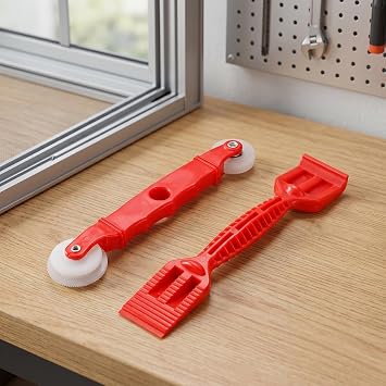 2-Pack Red Rubber Seal Install Tool Kit Includes Screen Roller & Glazing Shovel, Weather Stripping Roller Set for Car Door, Windshield, Boat, RV, Window Screen & Door Seam Repair