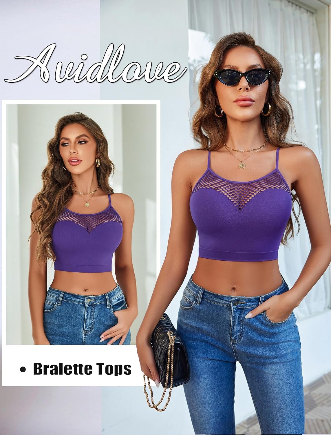 Avidlove Sexy Tops for Women Fishnet Crop Tops Y2k Bralette Hollow Out Camisole Going Out Lingeries Top