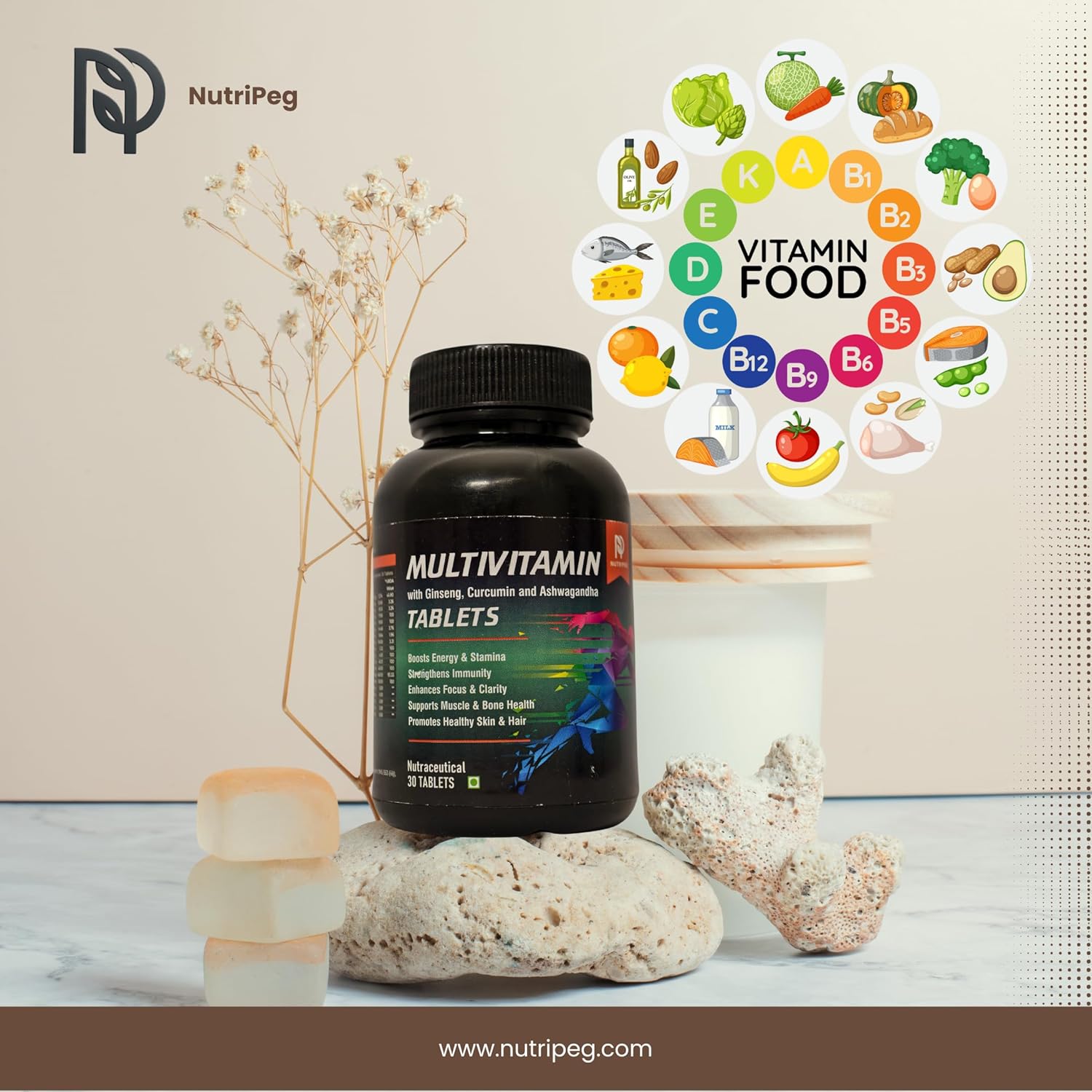 Nutripayg Multivitamin Tablet for men and women | Ginseng, Curcumin and Ashwagandha | Daily welfare supplement for energy, immunity, focus and bone health. Full body support | Starter Pack (30 tablets, 1 bottle) Nutripayg Multivitamin Tablet for men and women | Ginseng, Curcumin and Ashwagandha | Daily welfare supplement for energy, immunity, focus and bone health. Full body support | Starter Pack (30 tablets, 1 bottle)