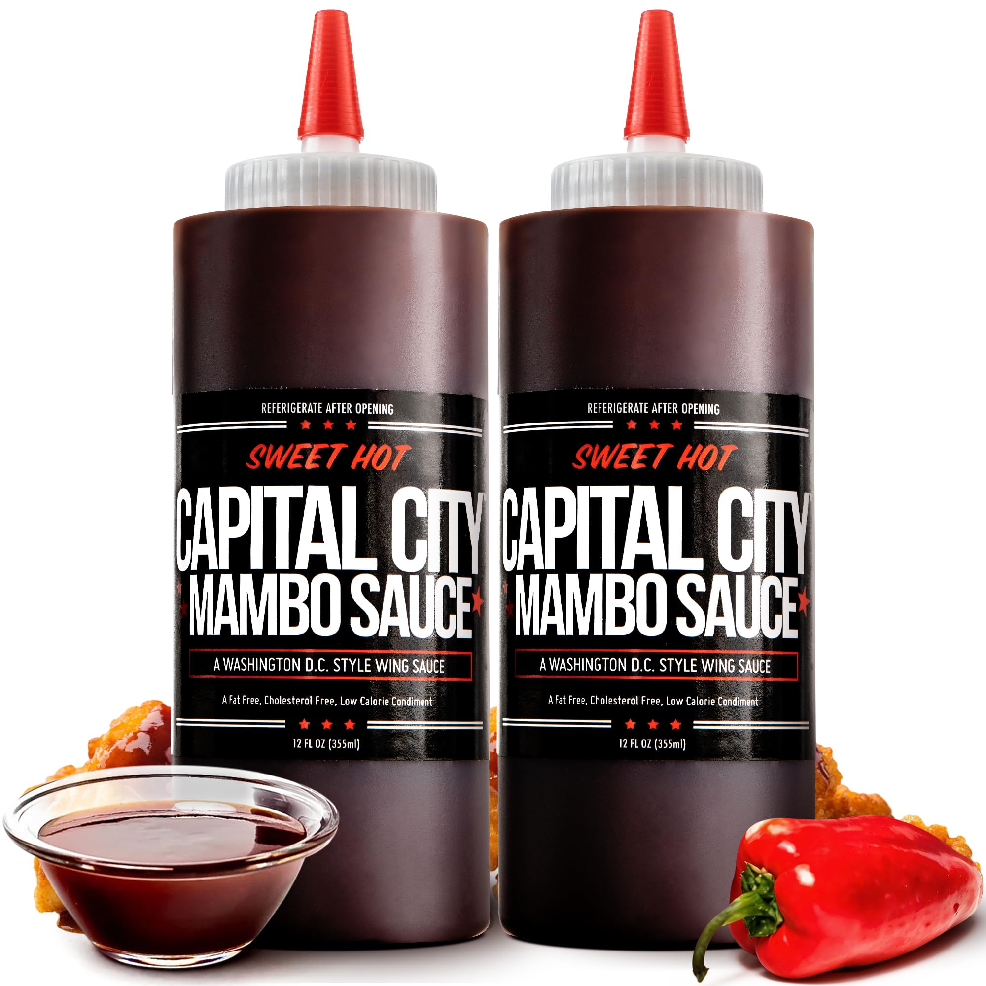 Capital City Mambo Sauce Sweet Hot, Washington DC Wing Sauces, Perfect Condiment for Wings Chicken Pork Beef Seafood Burgers Rice or Noodles, 12oz (2 Pack)