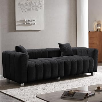 84" Modern Sofa Oversized Couch,Teddy Loveseat Couch | with Tufted 3-Seater Piano-Key Couch with 2 Throw Pillows for Living Room, Bedroom, Office, Apartment