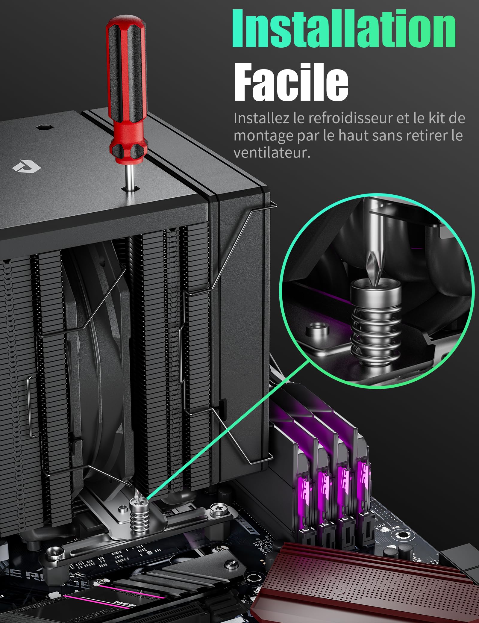 upHere gaming Refroidisseur CPU,Dual Tower 6 Heat Pipes CPU Cooler,2 * 120MM PWM Ventilateur PC,Sans Enlever le Ventilateur pour l'installer,CPU Cooler,pour Ventirad AM4 AM5/Intel 2011/2066,UE2K6.
