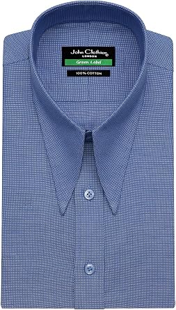 Vintage Spear Long Point Collar Mens 100% Cotton Dobby Tiny Checks Blue Retro 1970s Shirt