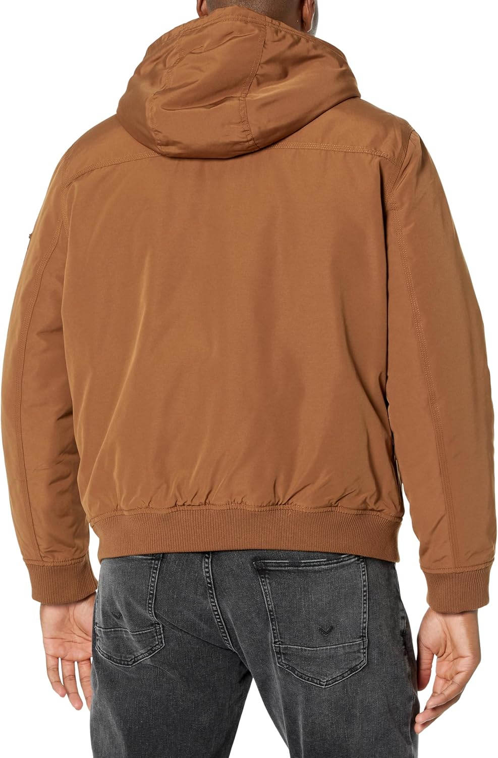 Lucky Brand Men's Bomber Jacket with Faux Sherpa Lined Hood, Tobacco - Image 2