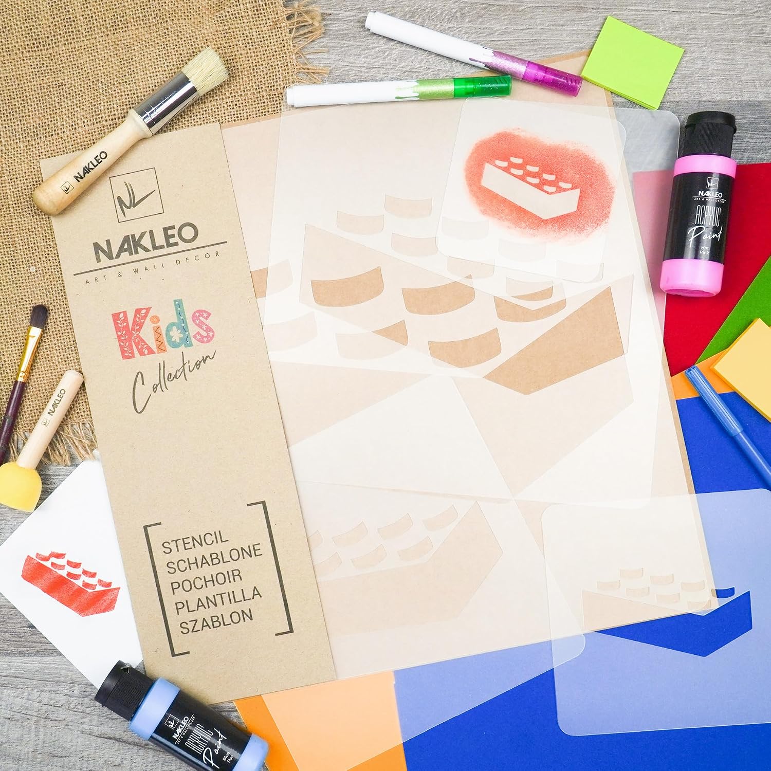 NAKLEO Painting Stencils Set, 5 Pcs Templates 3.5" to 13.4" Brick, Plastic and Reusable Drawing Stencils, Decorative Wall Furniture for Interior and Nursery Decor