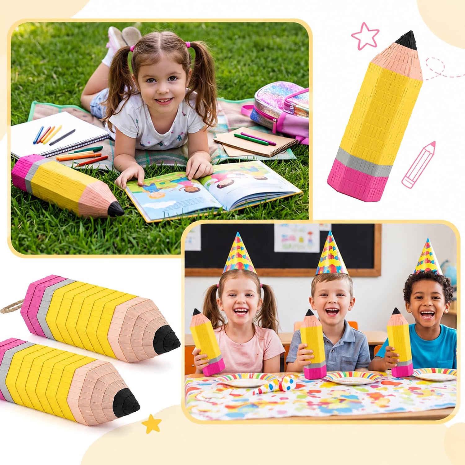 Thenshop 6 Pcs Mini Pencil Piñatas 7.48" x 2.36" Back to School Piñata image 4