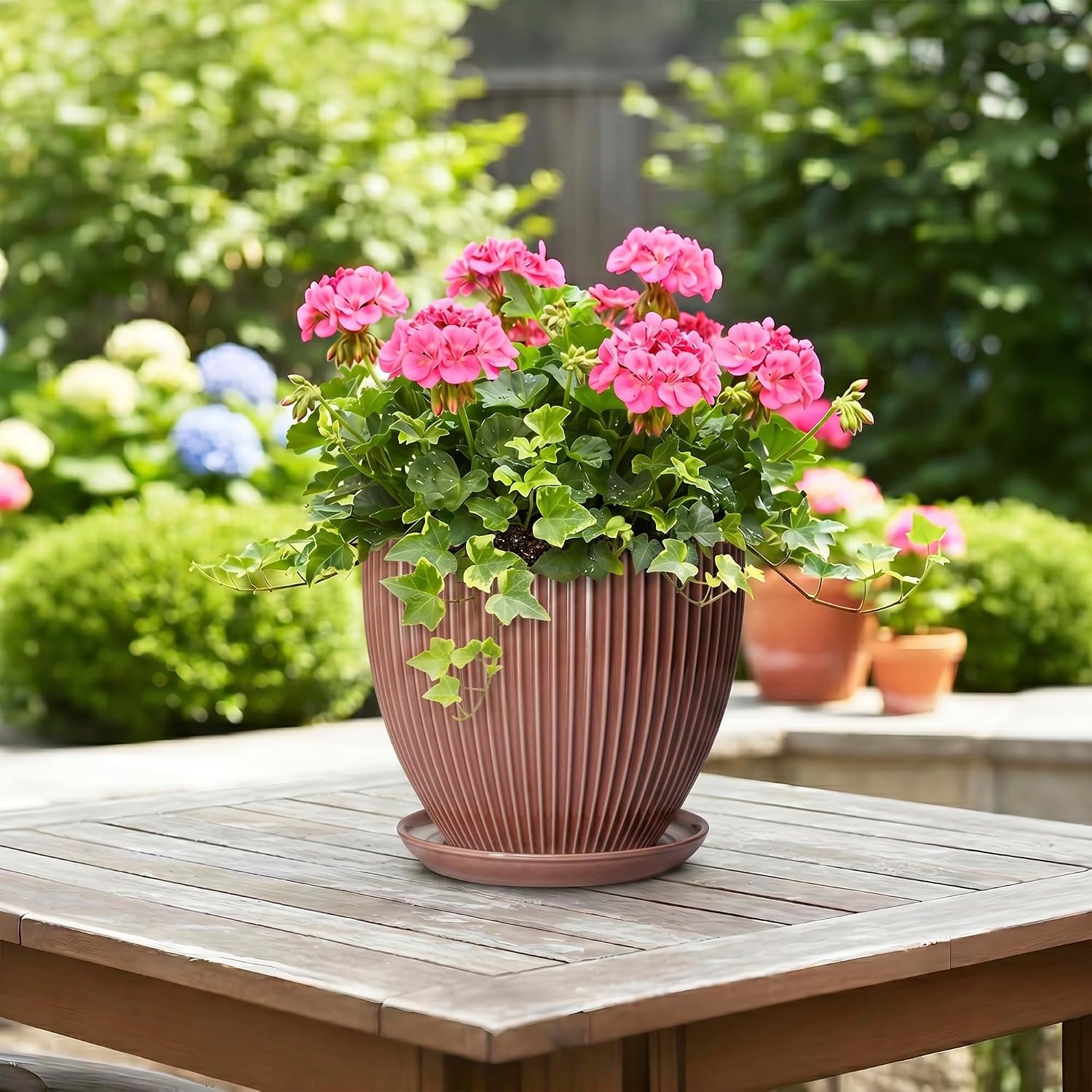 8 Inch Ceramic Flower Pots, Plant Pots Indoor with Drainage Hole and Saucer, Round Flower Pot for Indoor Plants, Decorative Modern Planter, Garden House Decor, Gardening Gifts, Rust Red image 4