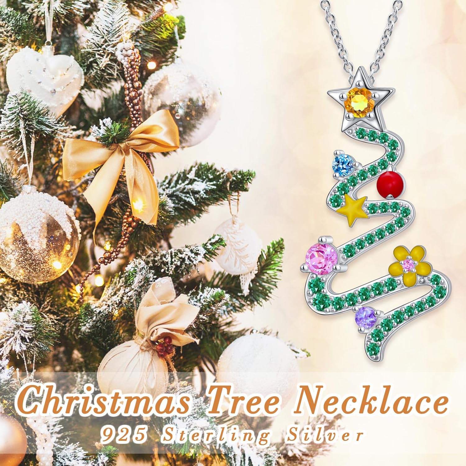 925 Sterling Silver Christmas Tree Pendant Necklace Cubic Zirconia Necklace Christmas Birthday Jewelry Gifts for Women - Image 4