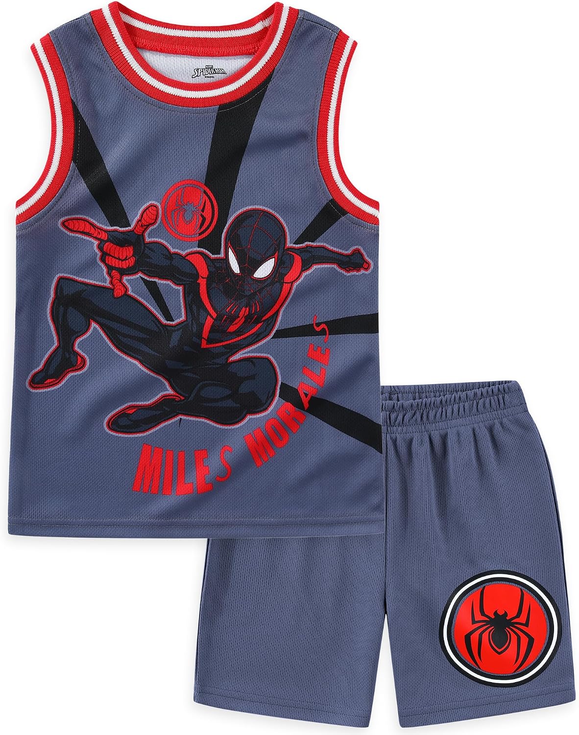 Marvel Spider-Man Miles Morales Avengers Boys Tank Top Shirt and Active Mesh Short Set for Toddlers and Big Kids