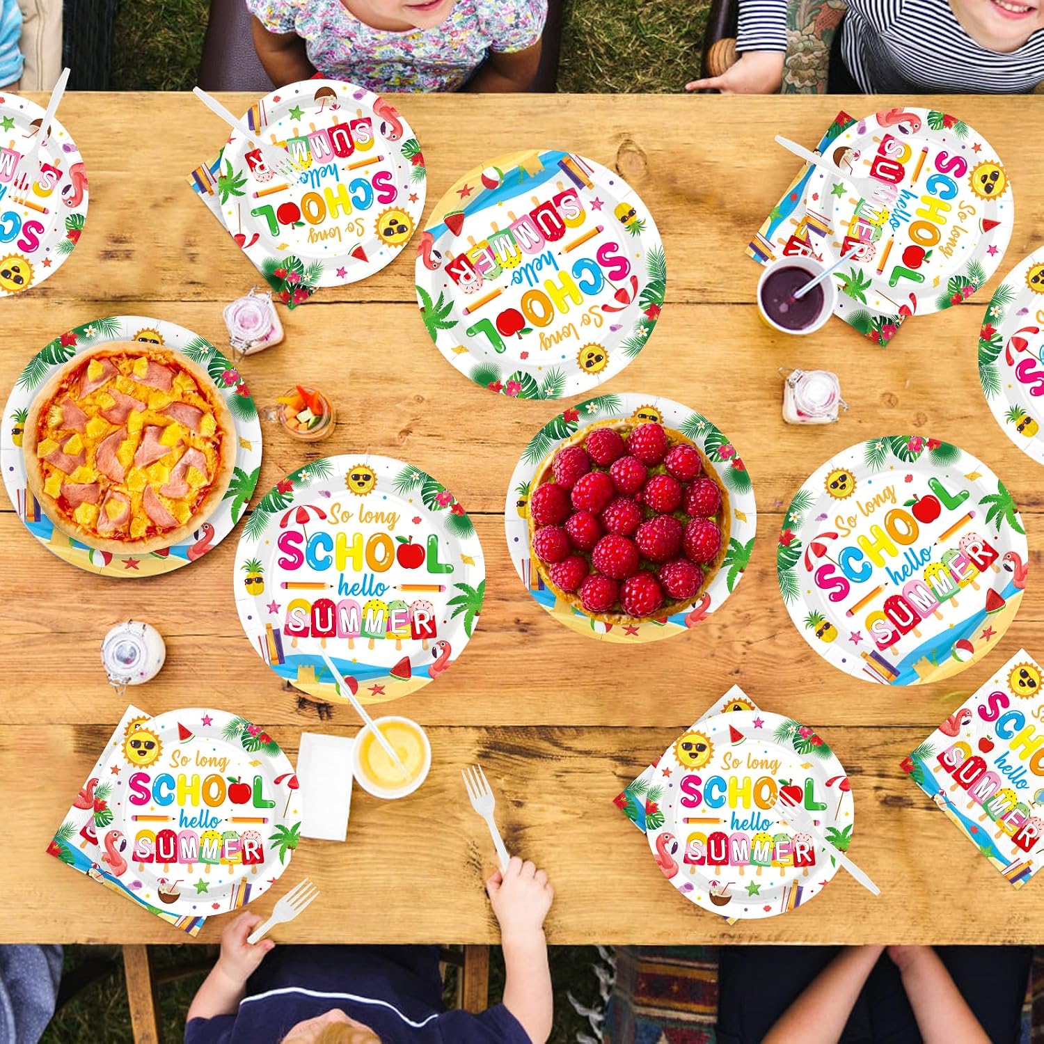 96Pcs So Long School Hello Summer Party Decoration Colorful Sun Popsicle Plates and Napkins End of School Year Tableware Set for Graduation Preschool Hawaiian Baby Shower Party Supplies, Serves 24