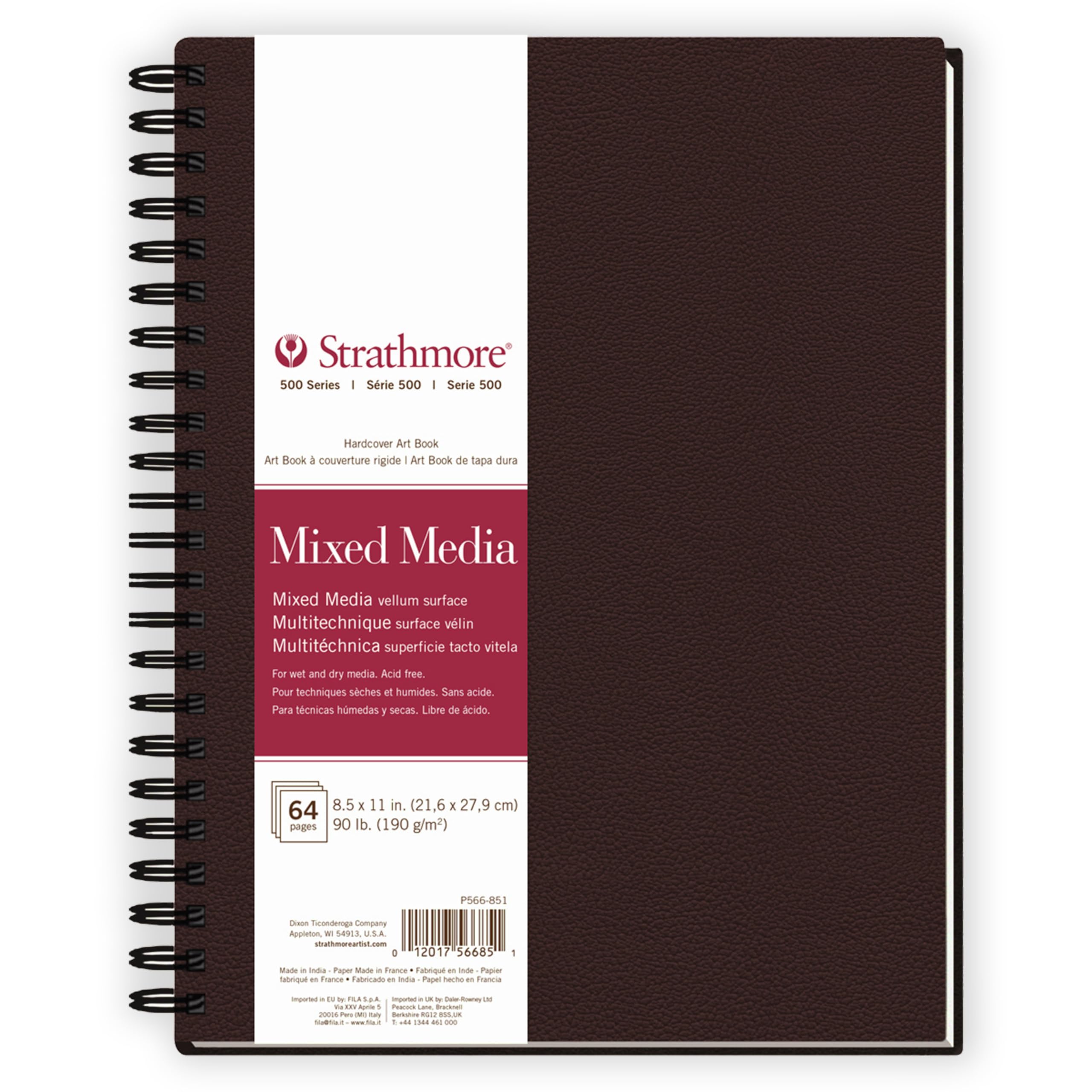 Strathmore Libro artistico con carta mista serie 500, copertina marrone opaco, bianco naturale, rilegatura a filo laterale, 32 fogli, 21,6 x 28 cm