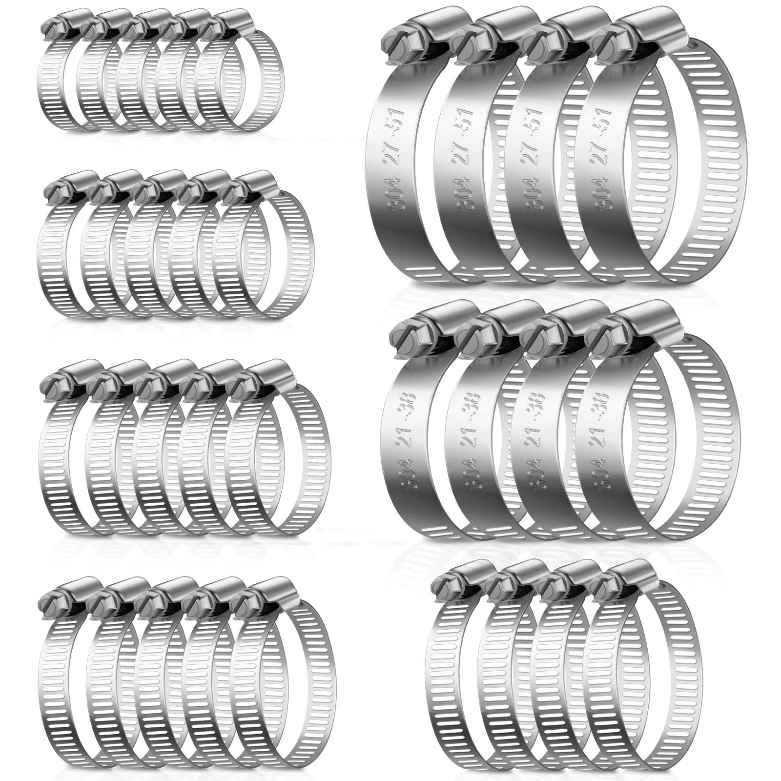 Kit 35 Colliers De Serrage Acier Inoxydable 304 – 6 à 51 Mm, 7 Tailles Réglables, Pour Tuyaux Eau, Gaz, Machine à Laver, Jardin, Fixation Solide Et Durable