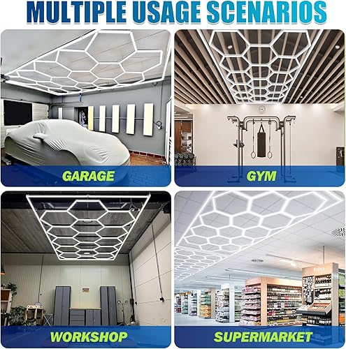 Miniatura 7 de GOSLARLIT Luz LED hexagonal de garaje, paquete de 25 luces de techo hexagonales regulables actualizadas, 552 W, para detallar el coche, para