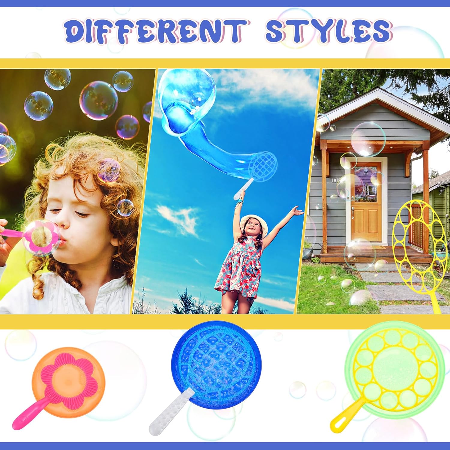 Lenwen 16 Pcs Giant Bubble Wands Kit Big Maker Large Gigantic Bubble Wands with Refill and Tray for Summer Birthday Outdoor Playtime Activity Fun Party Favors(Classic)