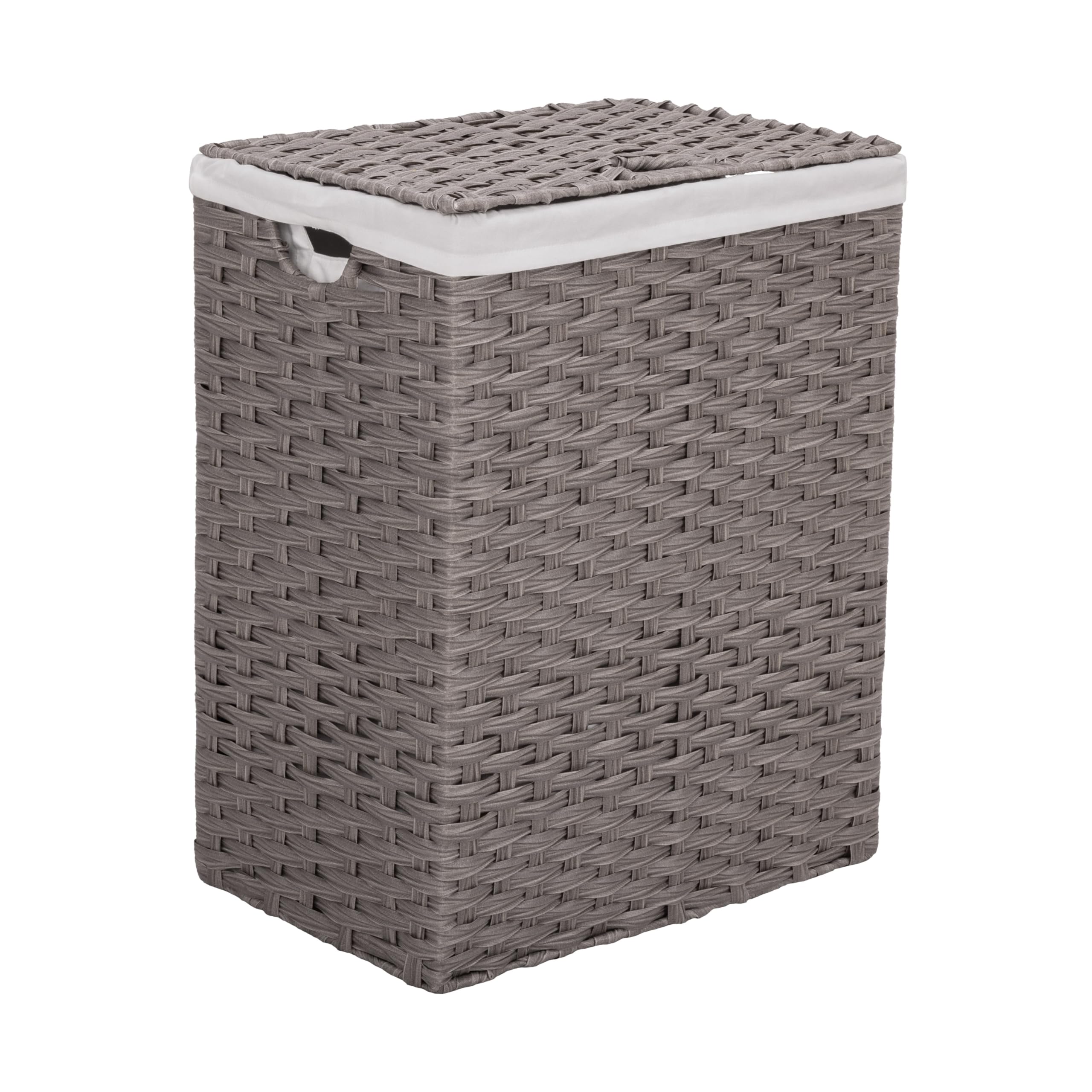 Seville Classics Premium Handwoven Portable Laundry Bin Basket with Carrying Handles, Household Storage for Clothes, Linens, Sheets, Gray, Rectangular Hamper