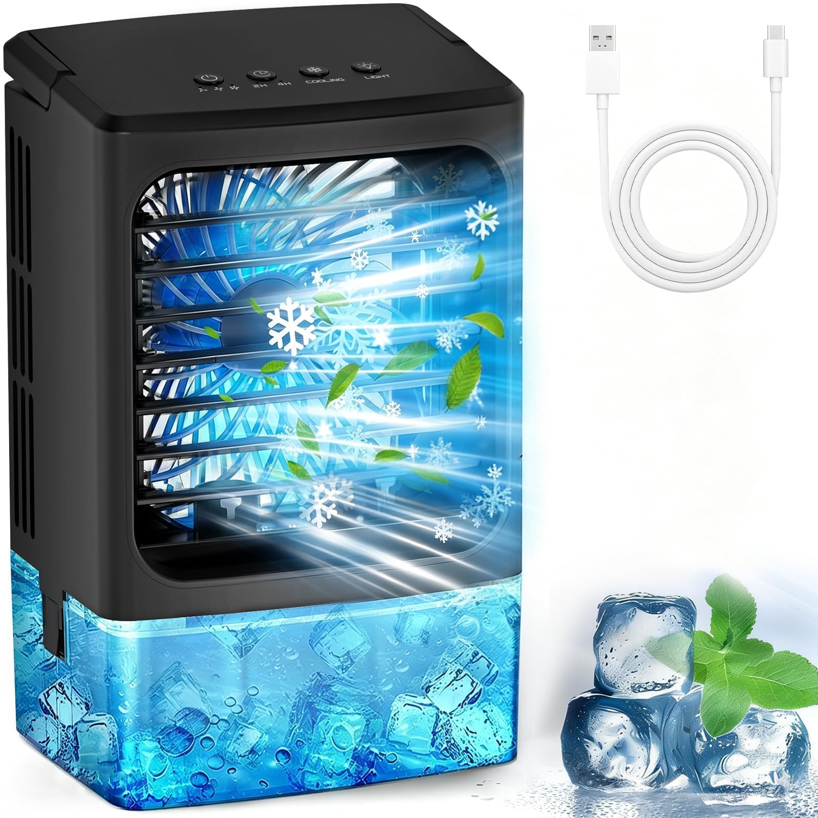 Portable Air Conditioners,Upgraded Portable AC Small Air Conditioner Personal Air Cooler Mini Evaporative Cooler 3 Wind Speed Portable Small AC with 7 Night Light for Room Home Bedroom Office