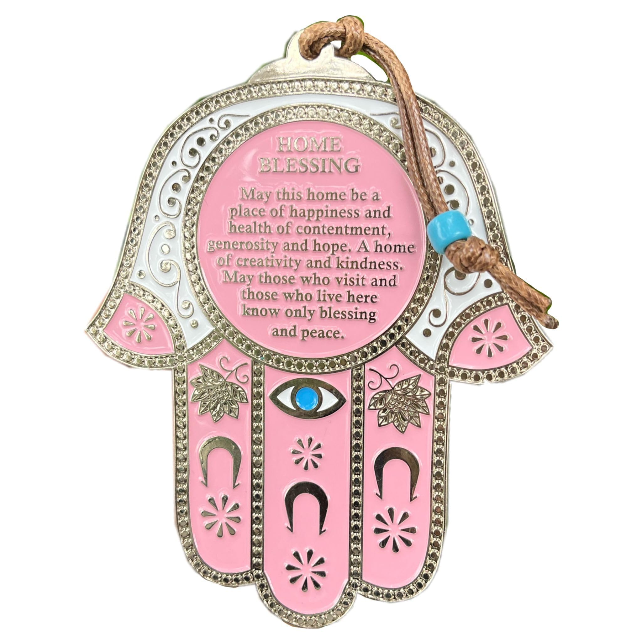 Hamsa Wall Decor Red/Blue Evil Eye Charm Protection Amulet Home/Business Good Luck Charms in English/Hebrew Blessings, English Blessing, Metal, metal