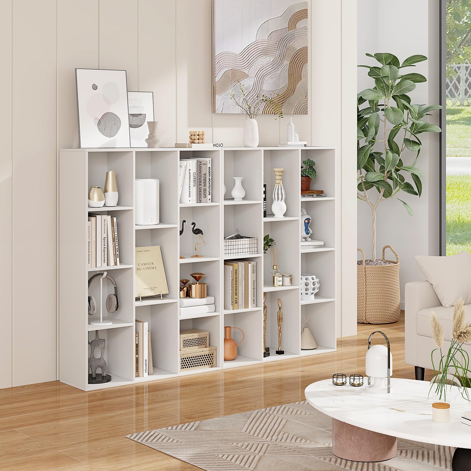 GOPLUS Estantería de Madera Abierta con 11 Cubos, Estante de Almacenamiento con Kits antivuelco, posición Vertical u Horizontal, para Sala de Estar, Dormitorio, Dormitorio de niños (Blanco)