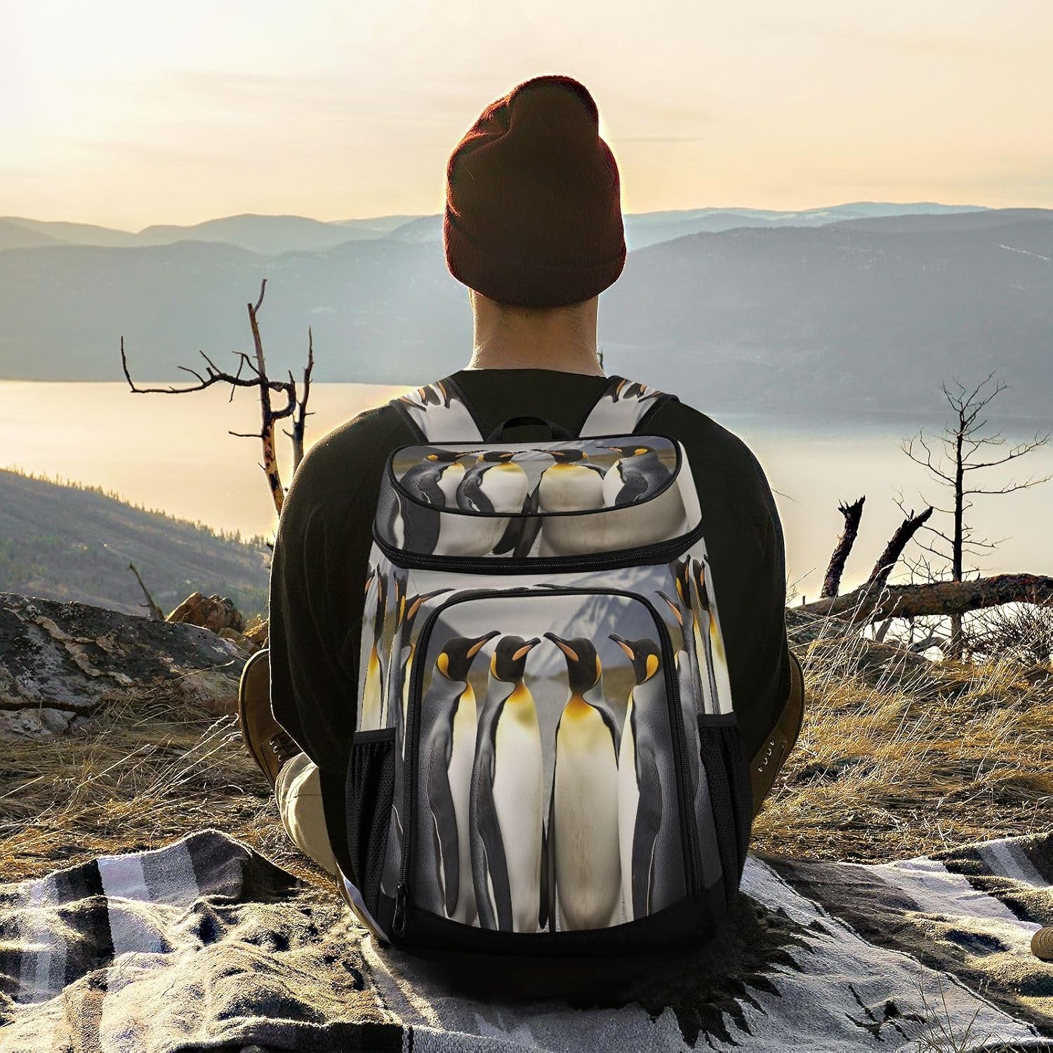 Four King Penguins Cooler Backpack 36 Cans Leakproof Waterproof Backpack Cooler Bag Beach Accessories for Women and Men Travel Camping Fishing Backpack