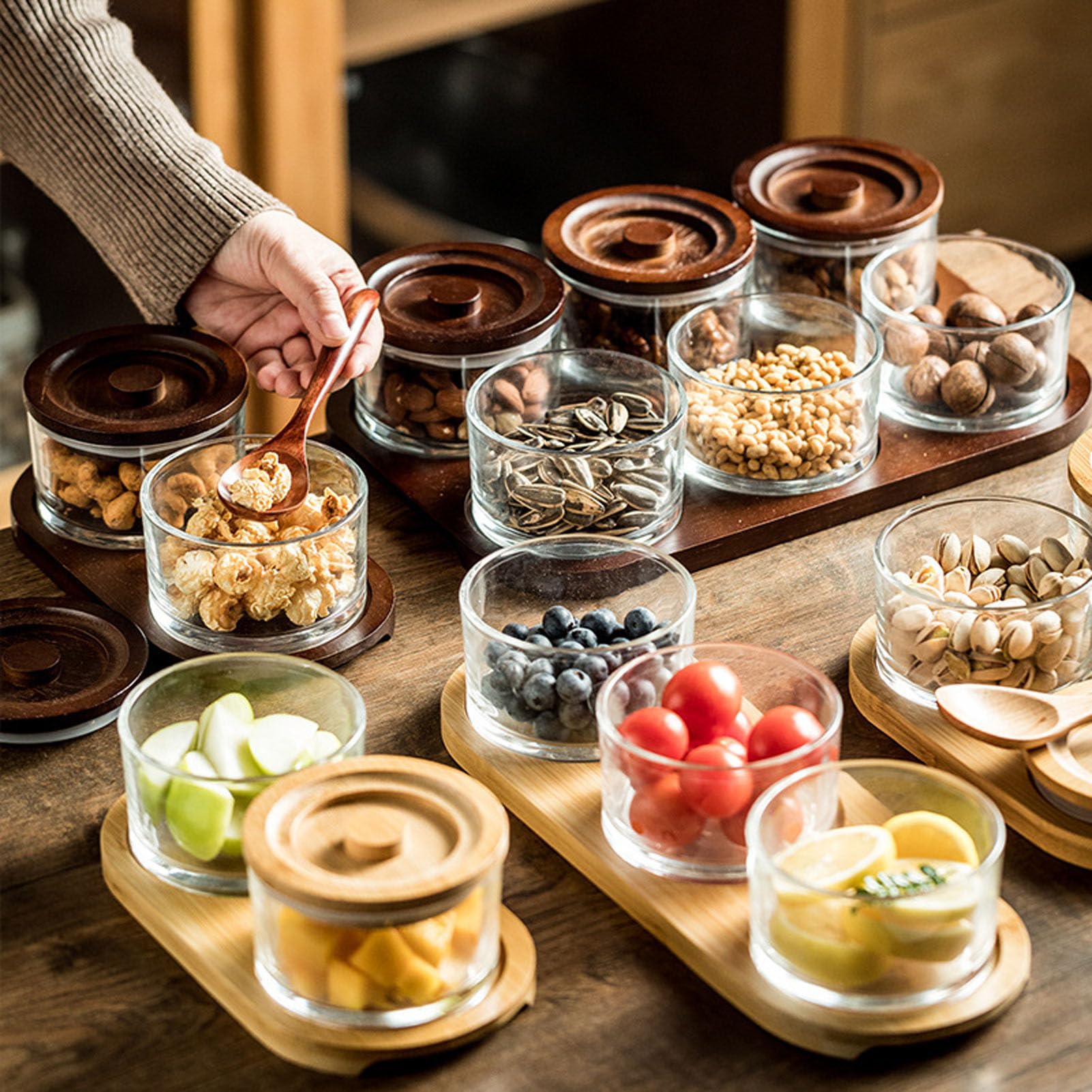 Tarro de grano de café sellado, tarro de almacenamiento de vidrio, bandeja de frutas secas, bandeja de frutas divididas, cuenco de vidrio grueso en sala de estar y sala de té, bandeja dividida sellada | Tarro sellado para granos de café, tarro de almacena