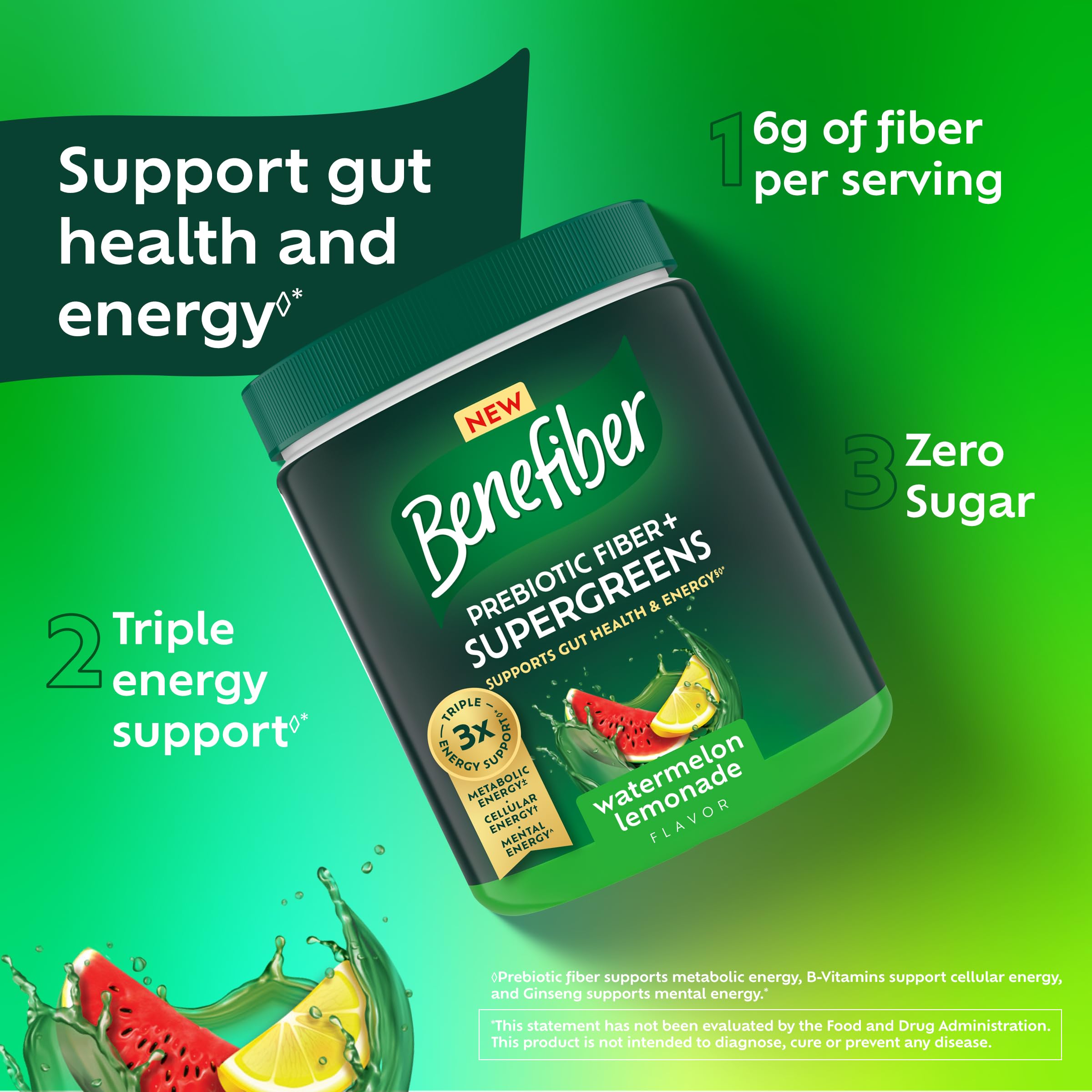 Benefiber Prebiotic Fiber + Supergreens, Watermelon Lemonade Flavor, 8.8 oz — Amazon image 5