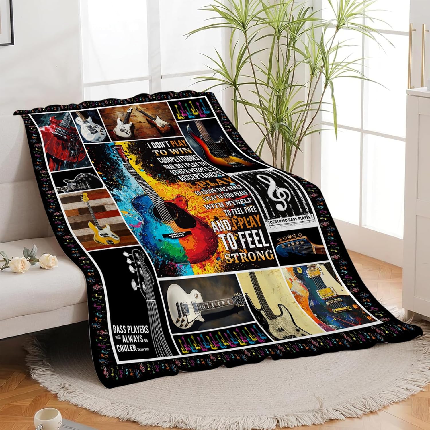 Guitar Blanket, Electric Guitar Throw Blanket, Music Gifts Blankets Stuff Fleece Flannel Plush for Girls Women Men Boys Lovers Adults Soft Bedding Gift for Sofa Bed Office Home Decor 50"x40" - Image 6