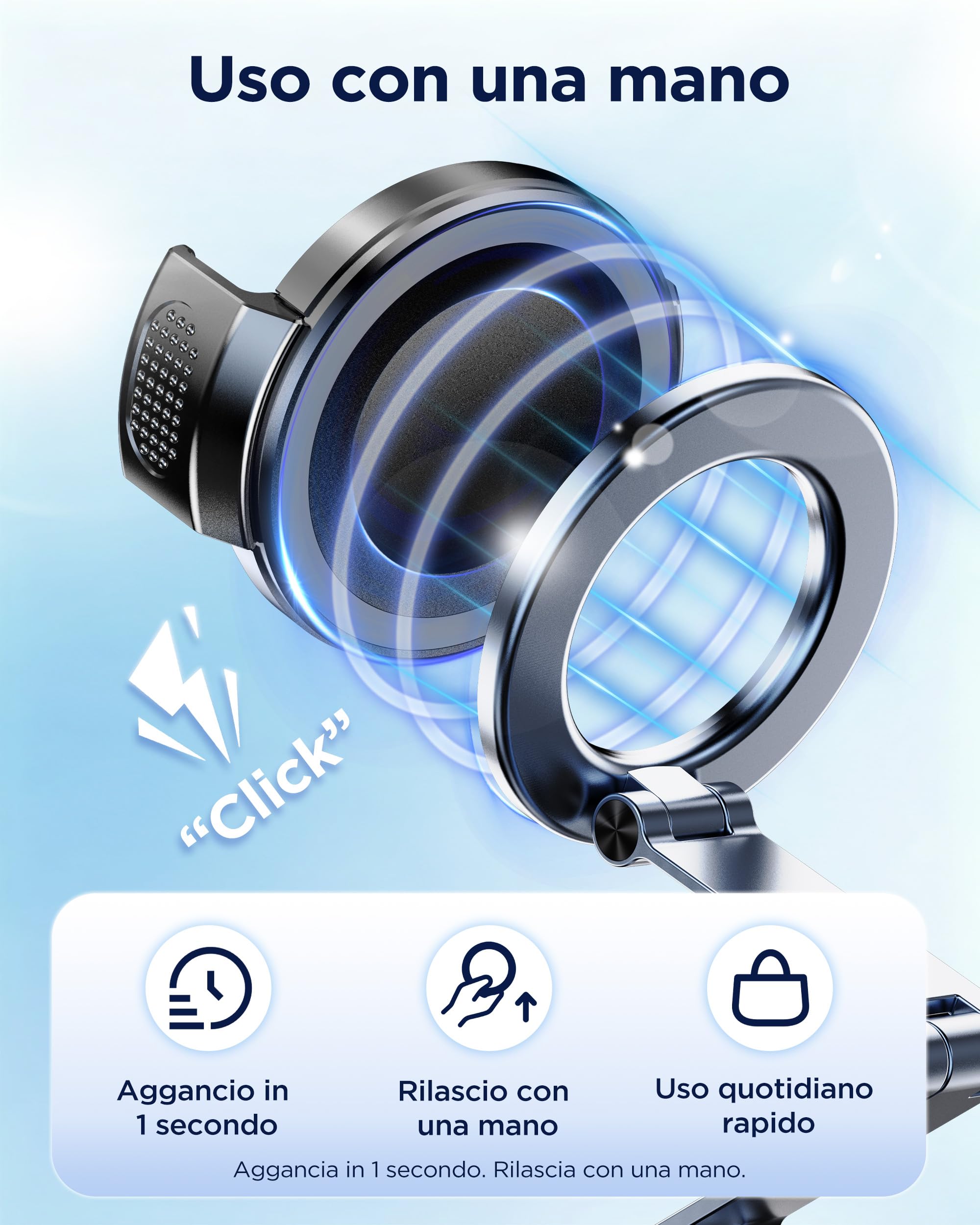 MSXTTLY Supporto Magnetico Auto con Clip Adattatore, Vmag-S3 Braccio Lungo + Clip, Senza MagSafe, Senza Anello, Posizione Flessibile, per iPhone e Android