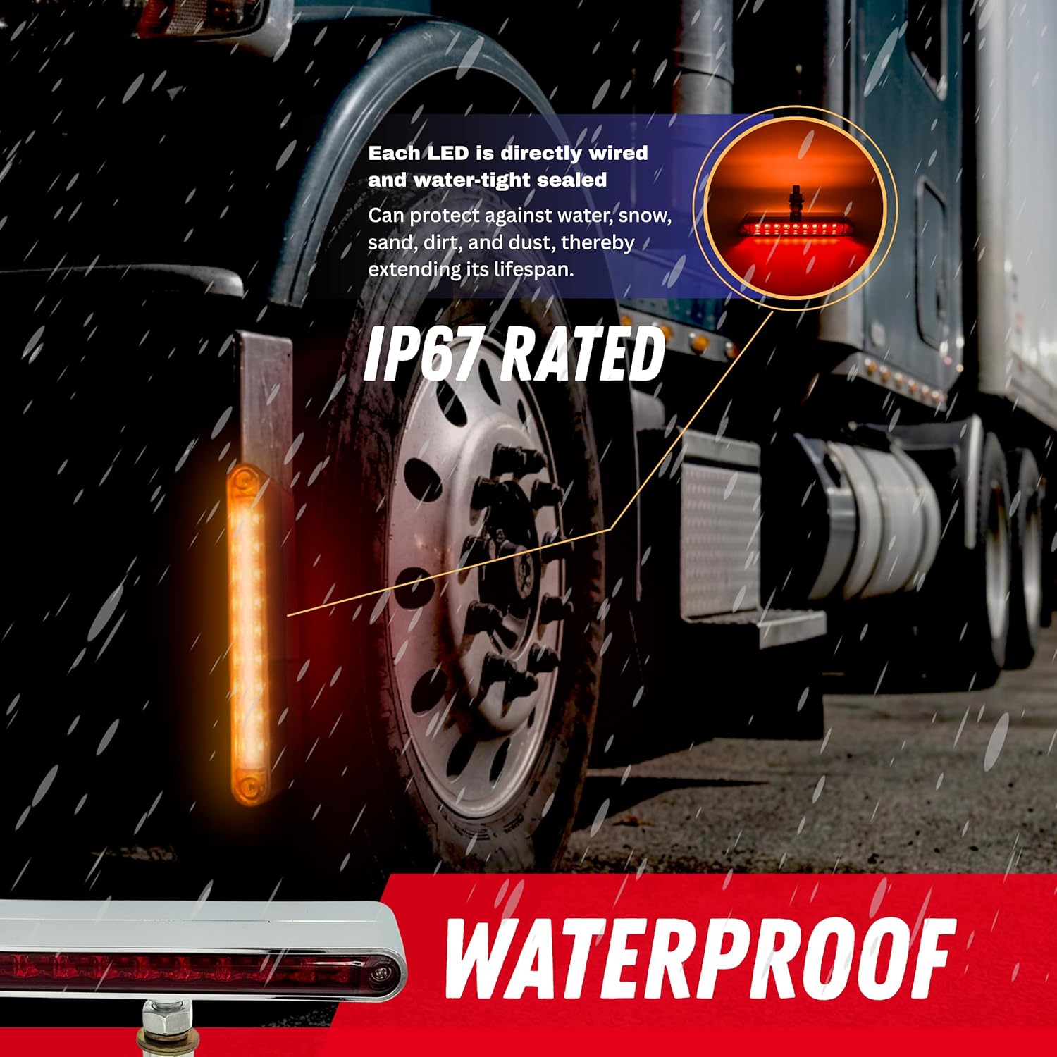 2x 7" Red/Amber LED Double Face Truck Semi Trailer Pedestal Single Stud Mount Light Bars 18 LED Waterproof Sealed 4 Function Sequential Flow Turn Signal Stop Tail Strobe Marker Clearance 10-30V