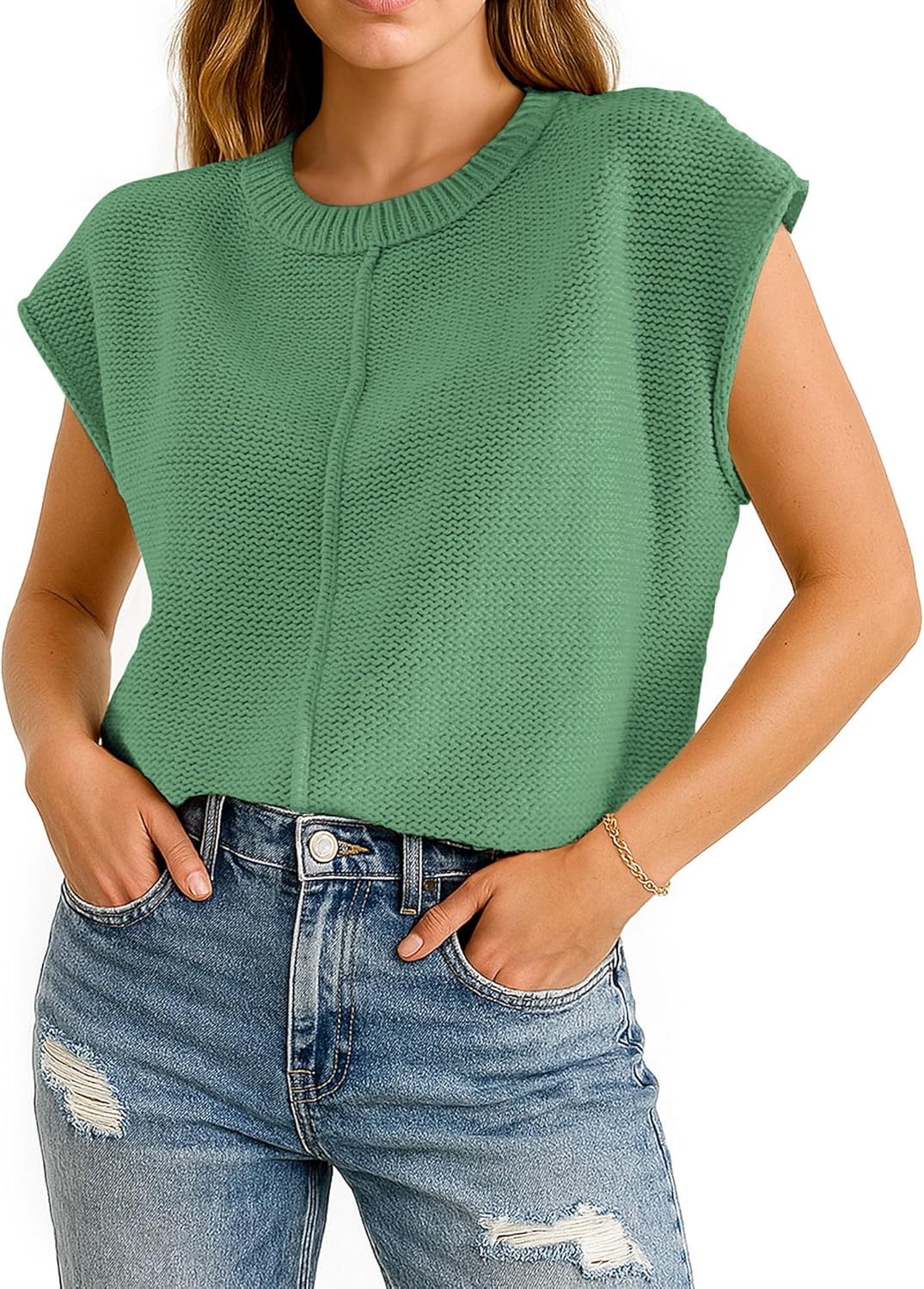 COSSEN Womens Summer Cap Sleeve Tops Trendy Casual Crew Neck Knit Lightweight Sweater Pullover Top