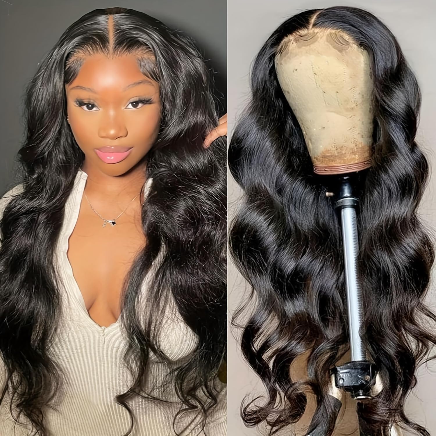 Body Wave Lace Front Wig Synthetic Pre Cut Lace Wig for Hair Beginner Friendly Lace Frontal Wigs Pre Plucked Hairline Colored 180 Density Transparent Lace Wig for Black Women