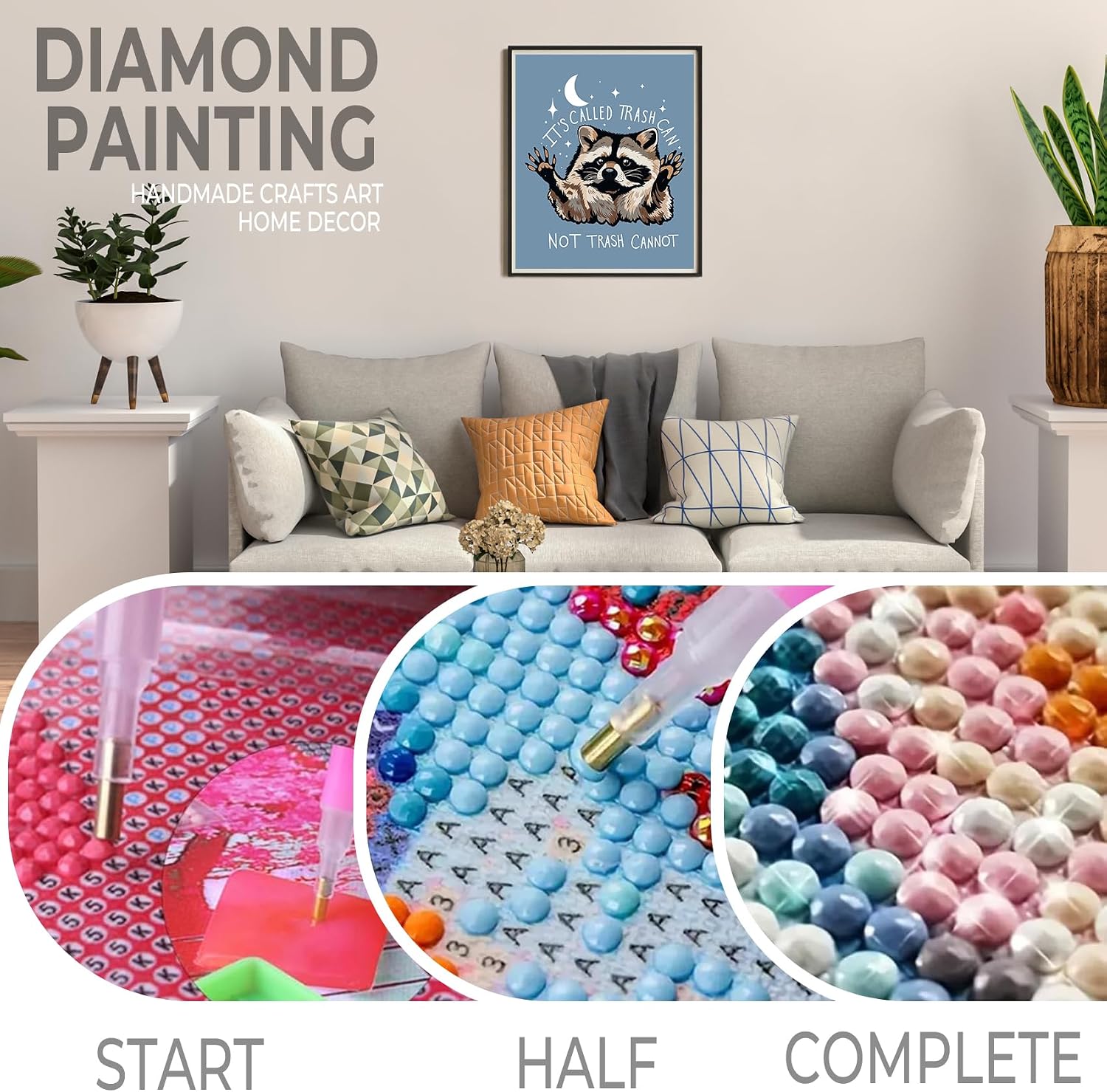 Foritho Funny Raccoon Meme Diamond Art Kits for Adults, Gifts for Raccoon Lovers, Sarcastic Trash Panda Diamond Painting Kits, DIY Diamonds Gem Art Painting for Home Wall Decor, 9.8x11.8 Inch - Blue image 4