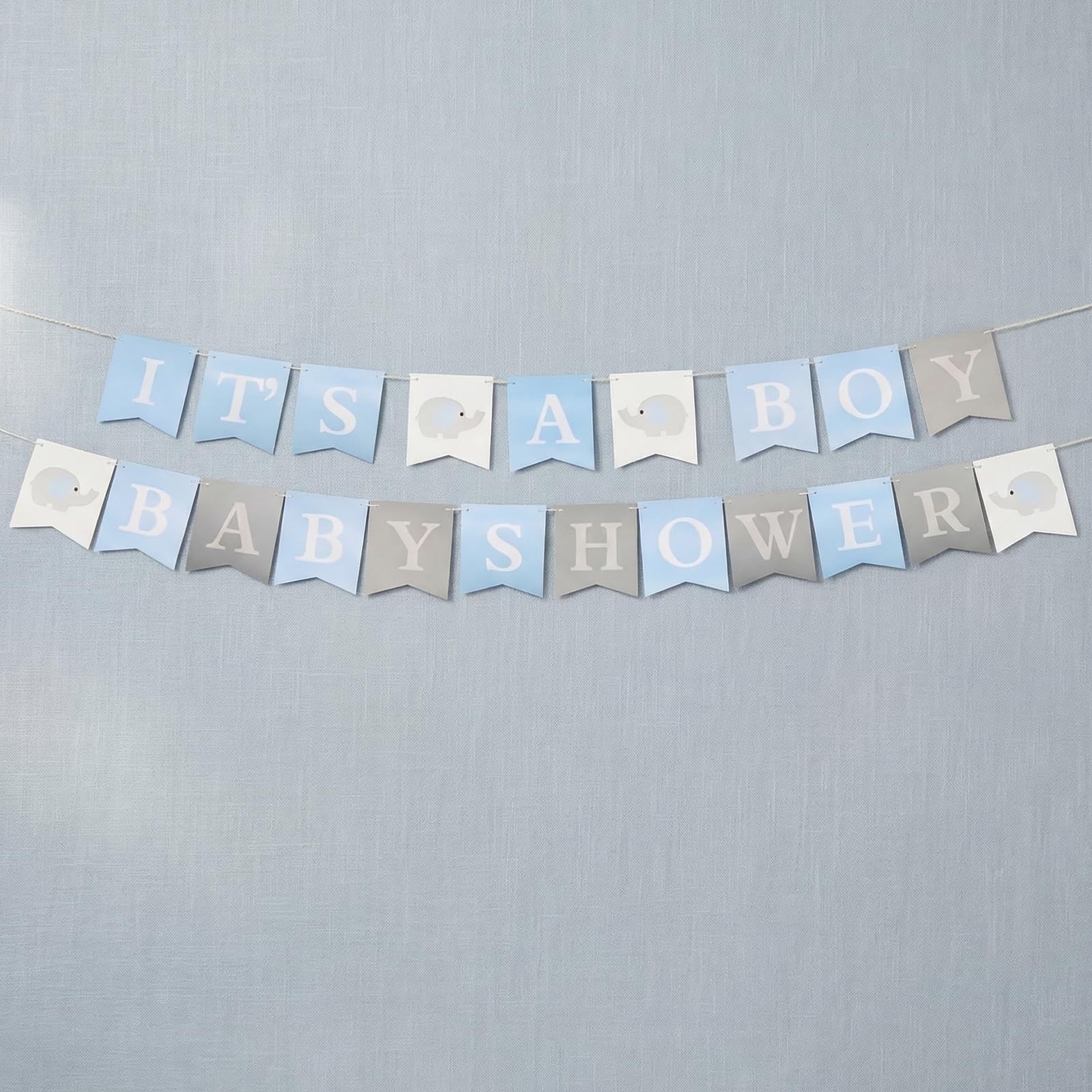Baby Shower Banner - Blue White Gray Welcome Sign with Cute Elephant Design, Reusable 'It's a Boy' Party Decorations for Baby Shower & Gender Reveal