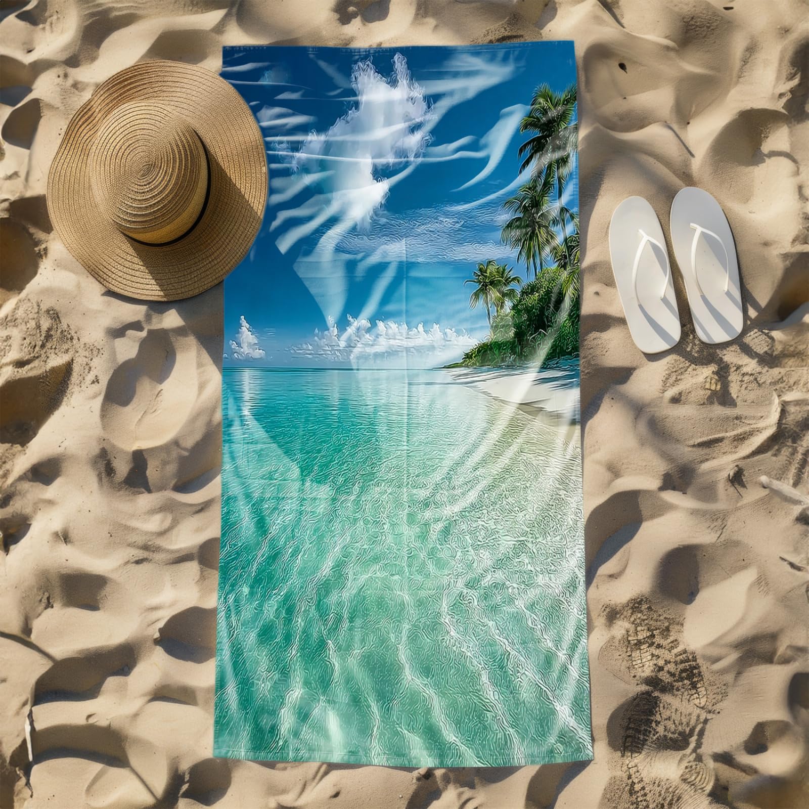 Genérico Toalla Playa Grande Mar Verde Cielo Azul Profundo Microfibra Secado Rápido Oversize Toalla Sin Arena Súper Ligera Piscina Camping Picnic Yoga Gimnasio Y Deportes Viaje