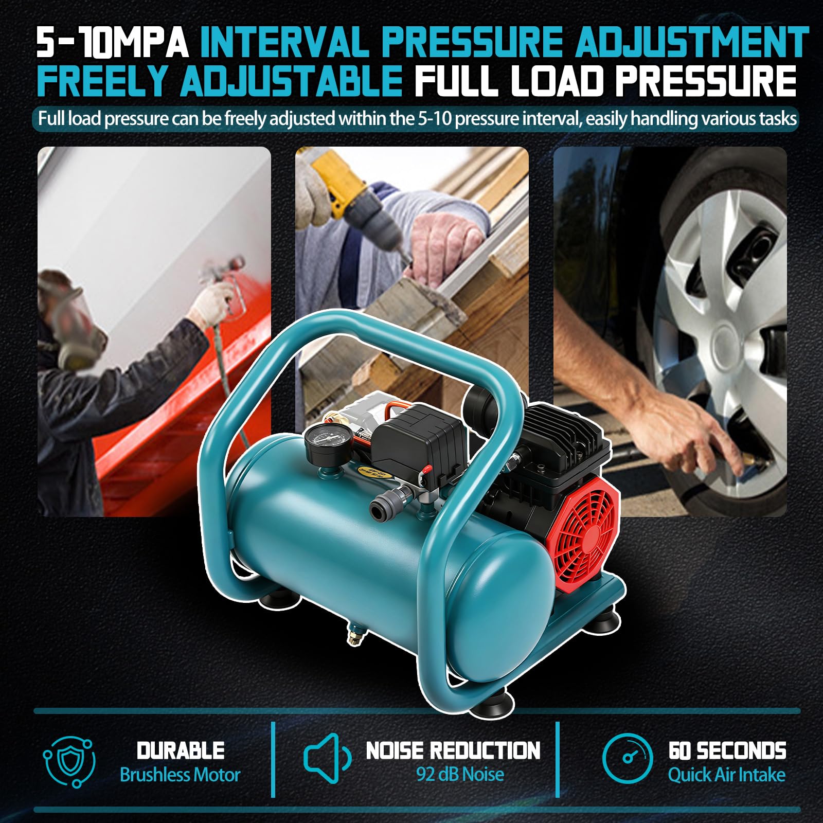 Compresor de Aire Inalámbrico Compatible con Makita 18V, Compresor Portátil 8L 8 Bar con Motor Sin Escobillas, Inflado Rápido para Coche, Moto y Bicicleta (Sin Batería ni Cargador)