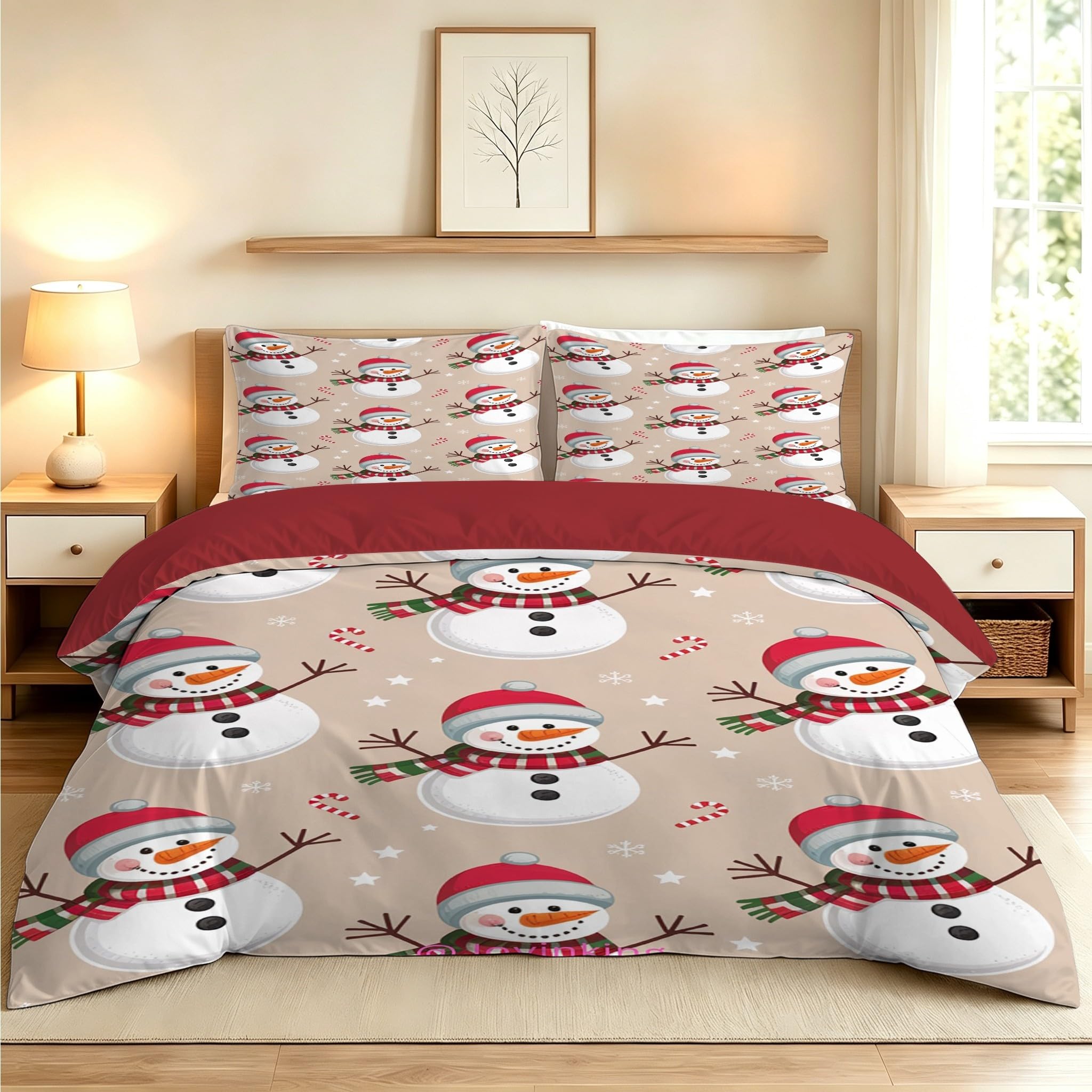 Parure de Lit Bonhomme Enfant Ado, Douce et Respirante Housse de Couette 200x200, Linge de Lit Noël et Fêtes Hivernales Reversible avec Fermeture Éclair, 2 Taies d'oreiller 65x65BC91