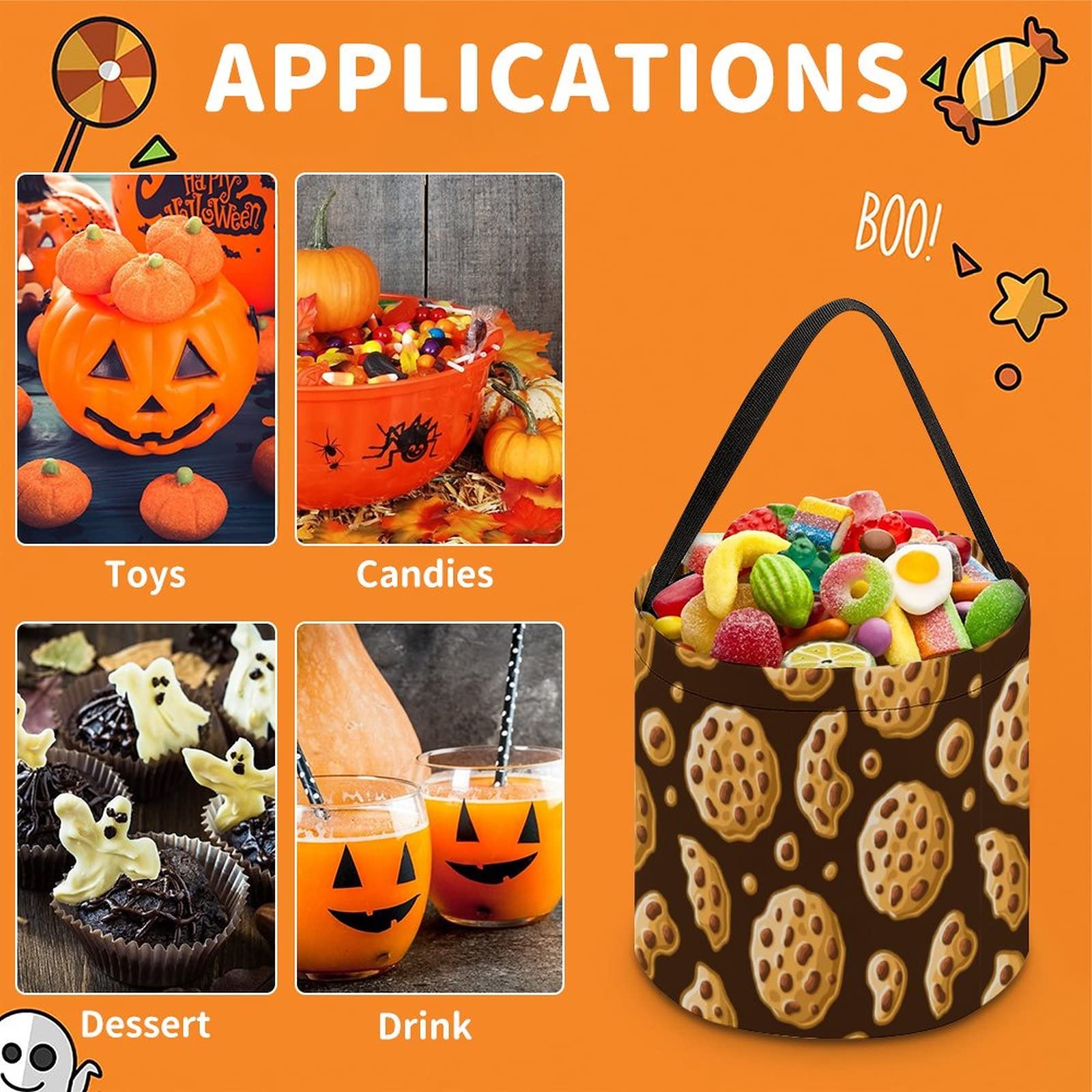 Food of Cookie Pattern Candy Tote Sugar Fruit Basket Gourmet Snack Food Box Trick Or Treat Halloween Bucket para niños adolescentes