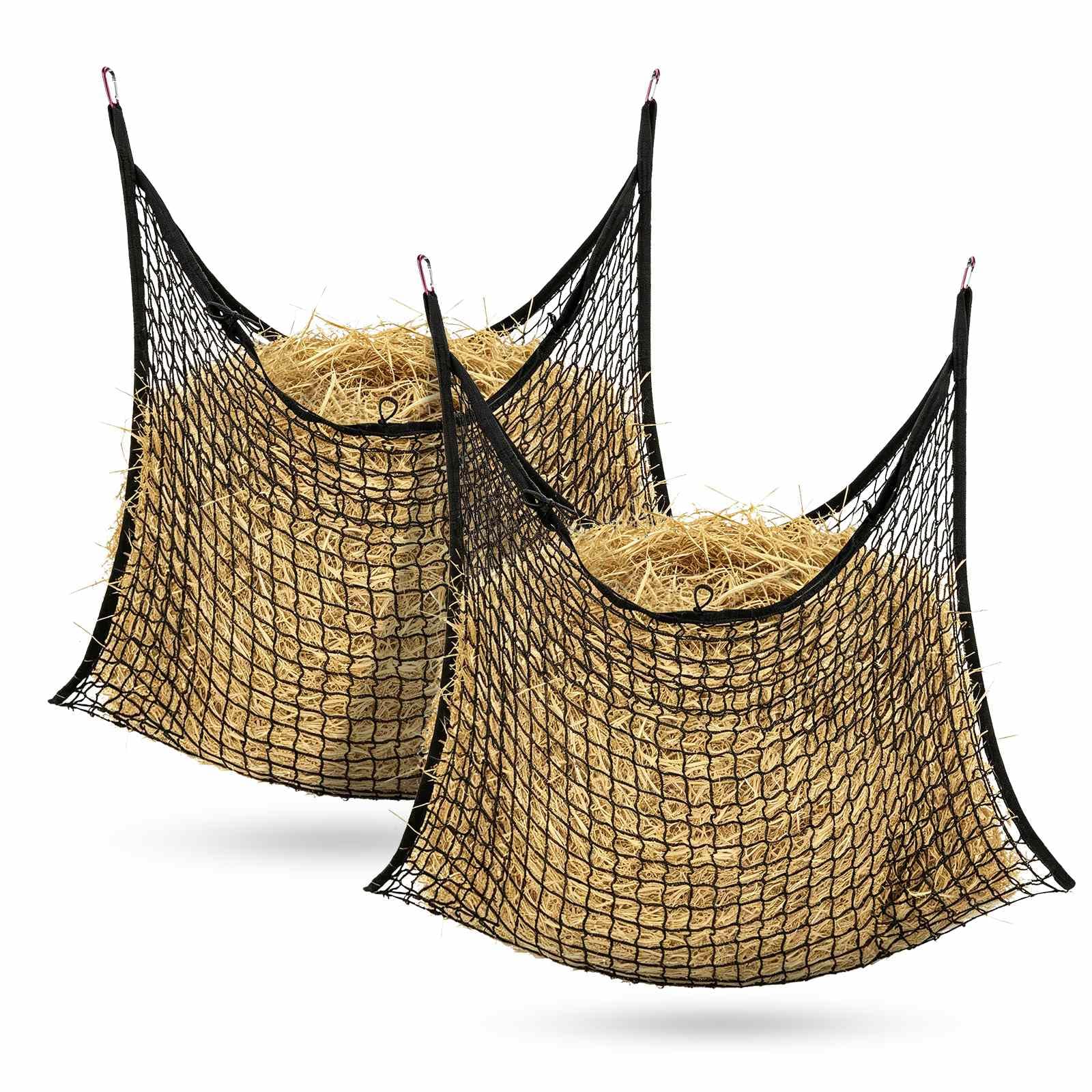 2 Stück Heunetz für Pferde,90x120 cm,Heutasche Pferd,extra engmaschig 3cm,4X Karabiner,Verbessern Sie die Verdauung und Gesundheit der Tiere