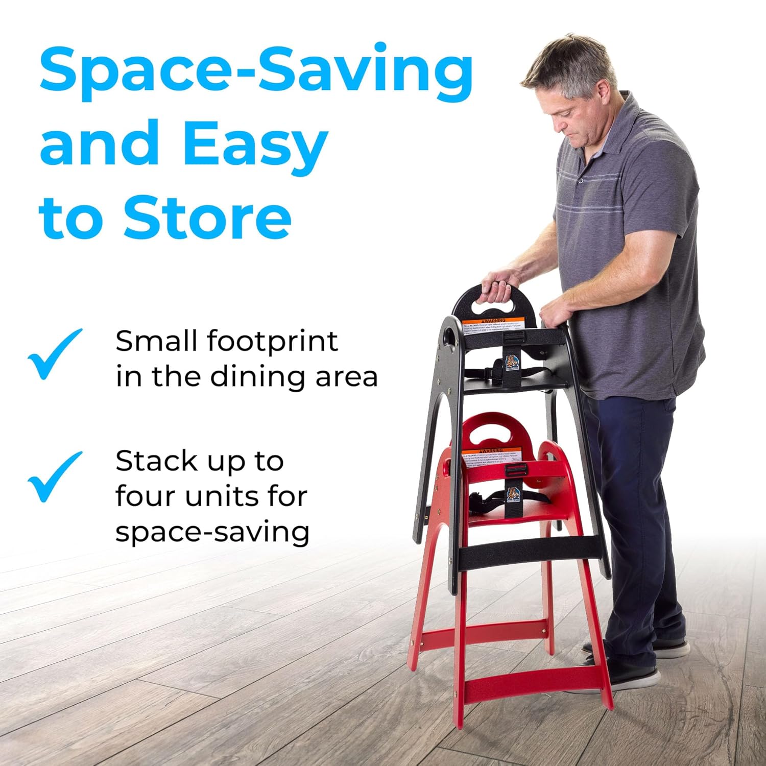 Koala Kare Designer High Chair – Modern, Durable & Sanitary High Chair for Restaurants, Stackable Space Saver, Easy-to-Clean Design, Red (Model KB105-03)